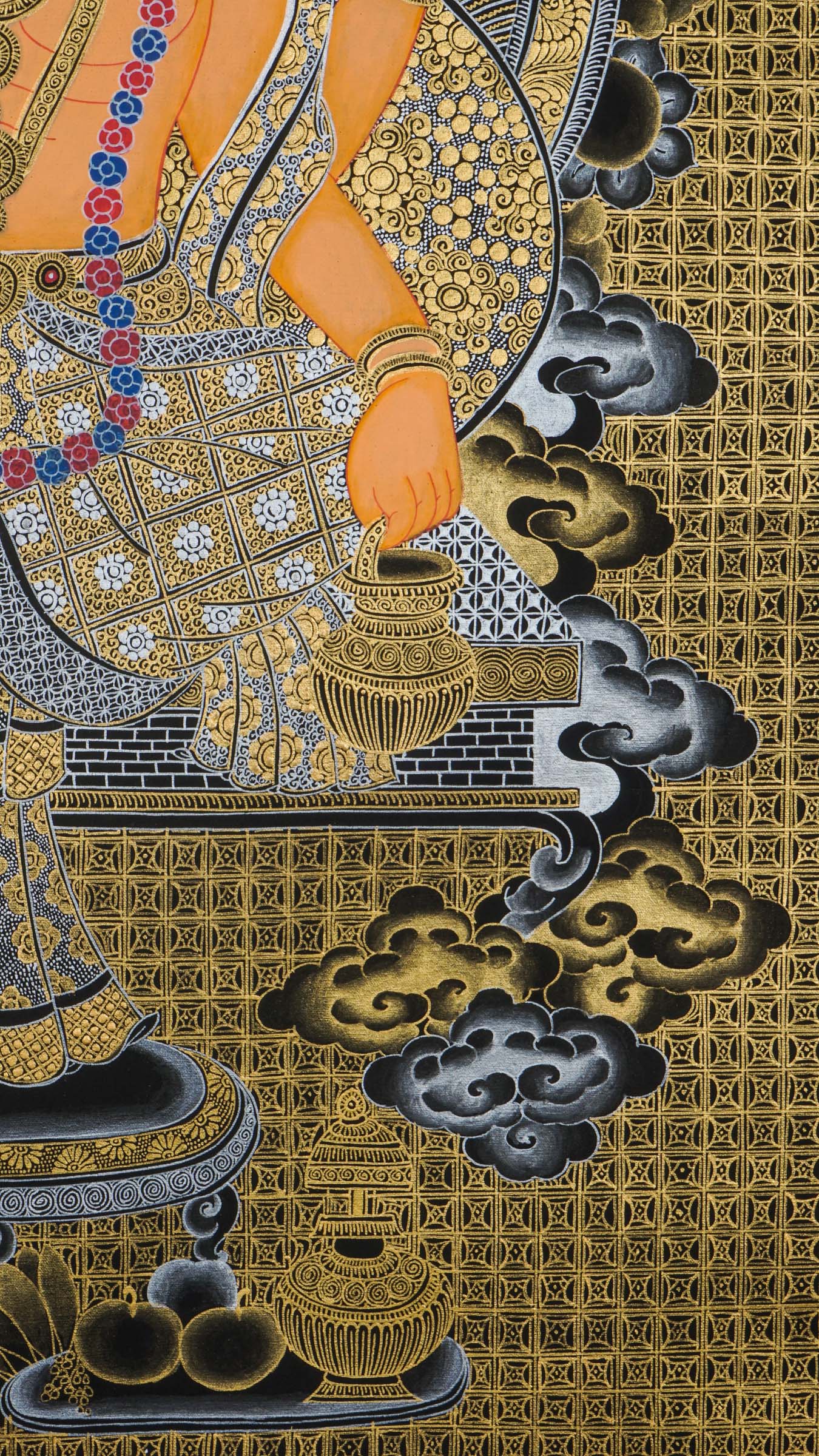 Hand-painted Vishwakarma Thangka painting depicting the Hindu god of creation and craftsmanship, sacred traditional art with intricate gold detailing, ideal for temple decor, spiritual spaces, and artisan-inspired wall art.