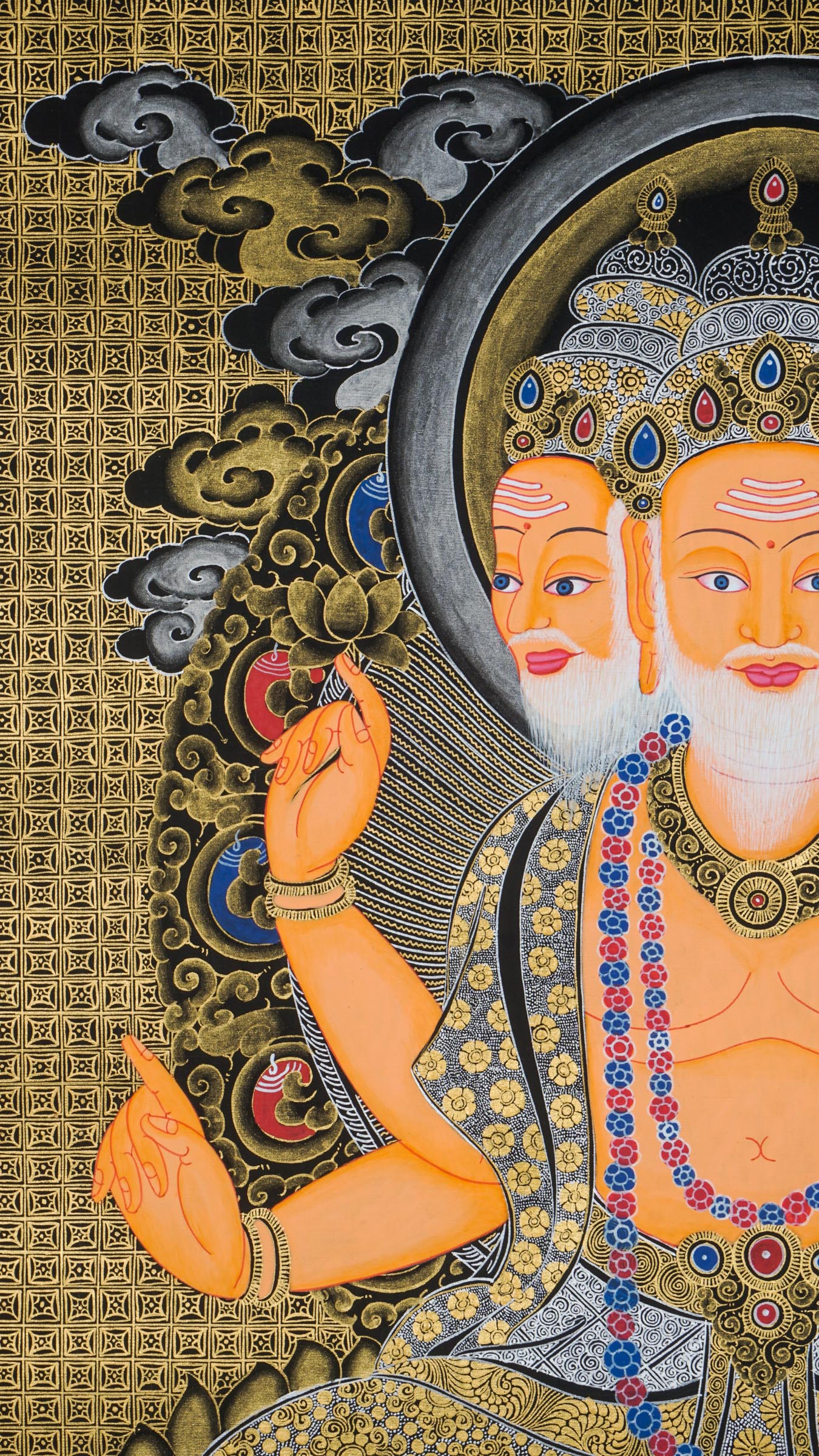 Brahma Thangka showing four-faced Hindu creator god, cosmic wisdom.