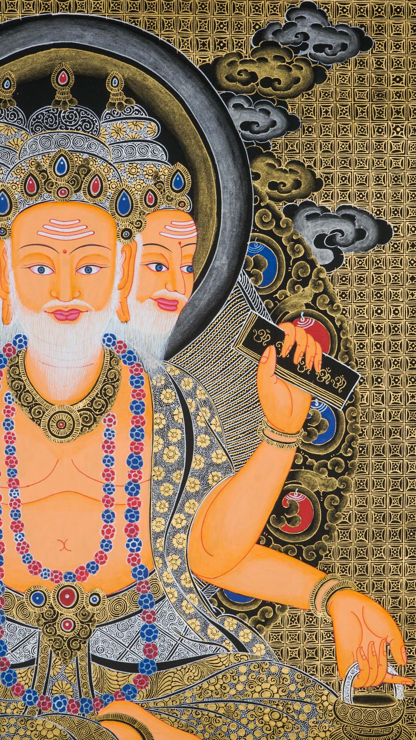 Brahma Thangka showing four-faced Hindu creator god, cosmic wisdom.