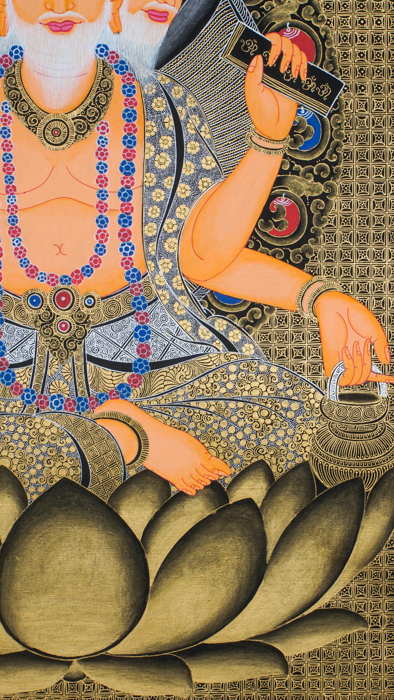 Brahma Thangka showing four-faced Hindu creator god, cosmic wisdom.