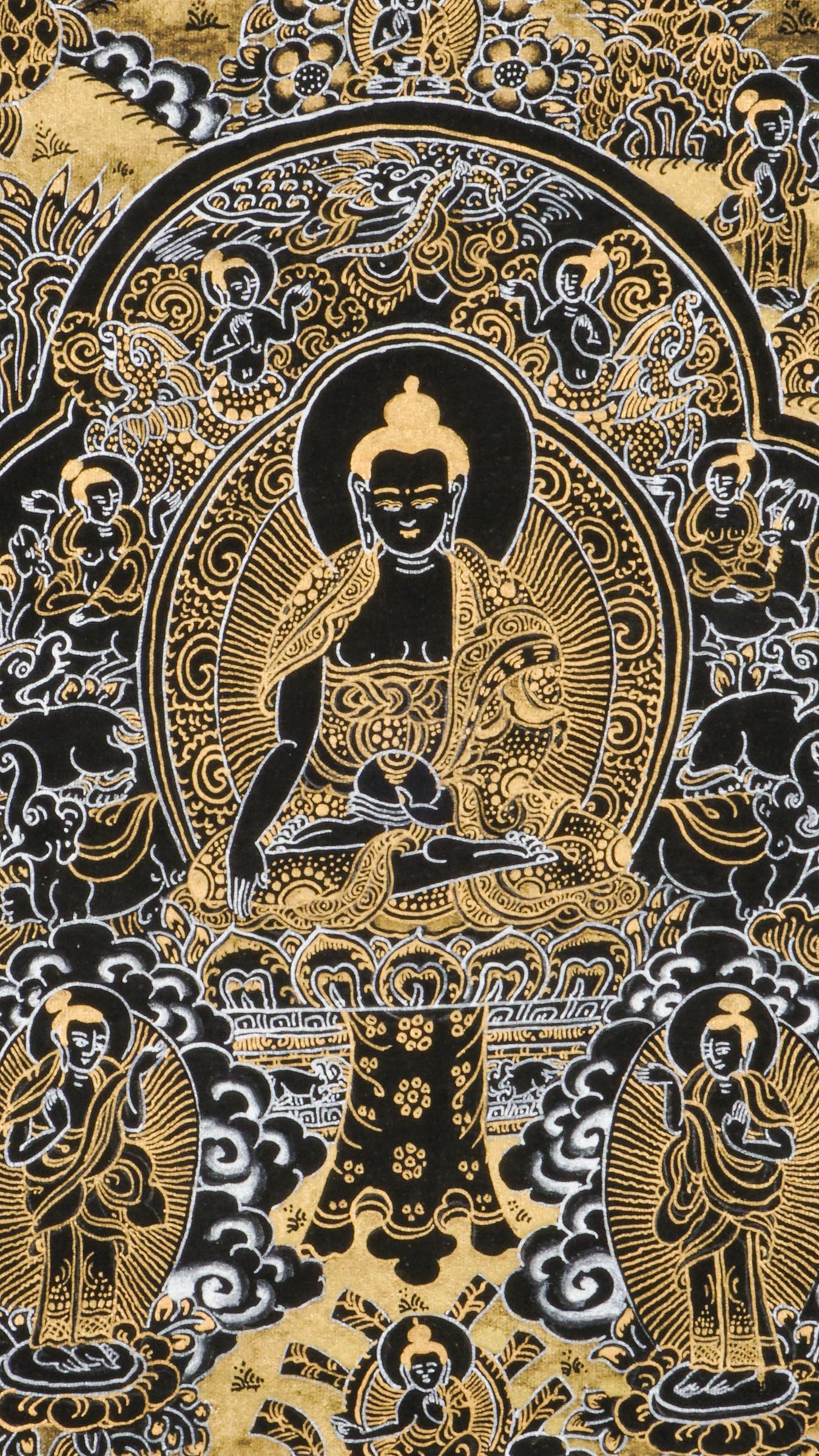 The Buddha Life Thangka is a handcrafted Tibetan painting that illustrates the journey of Buddha from birth to enlightenment, including key events like the Great Departure and the First Sermon. Ideal for meditation or sacred spaces, this thangka promotes mindfulness, compassion, and a deeper connection to Buddhist teachings. 