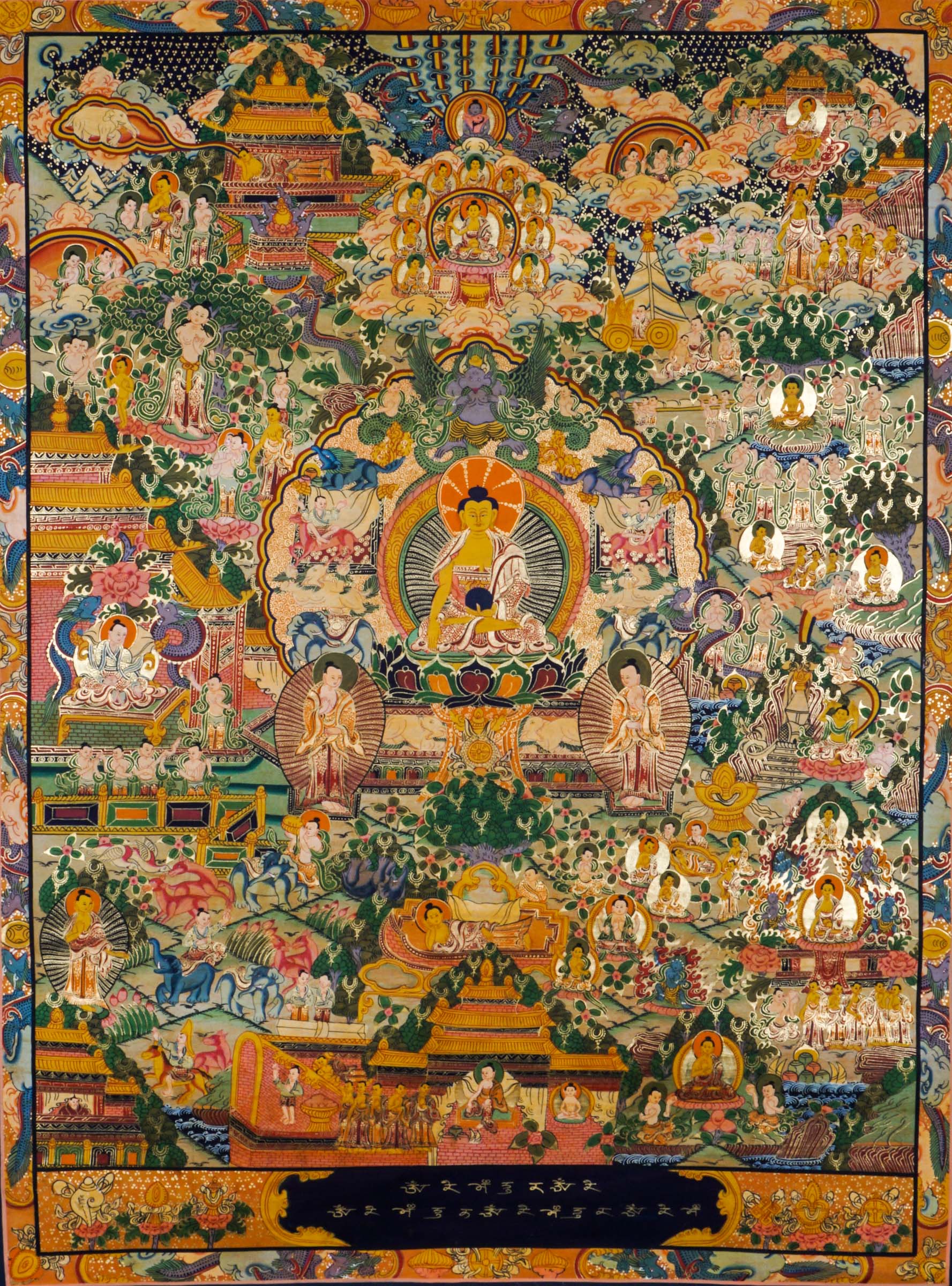 This genuine Tibetan Buddhist thangka shows the key moments of Buddha’s life, from his great departure to enlightenment and teachings. Hand-painted using natural pigments, it is both sacred art and a visual guide for meditation and spiritual reflection. 