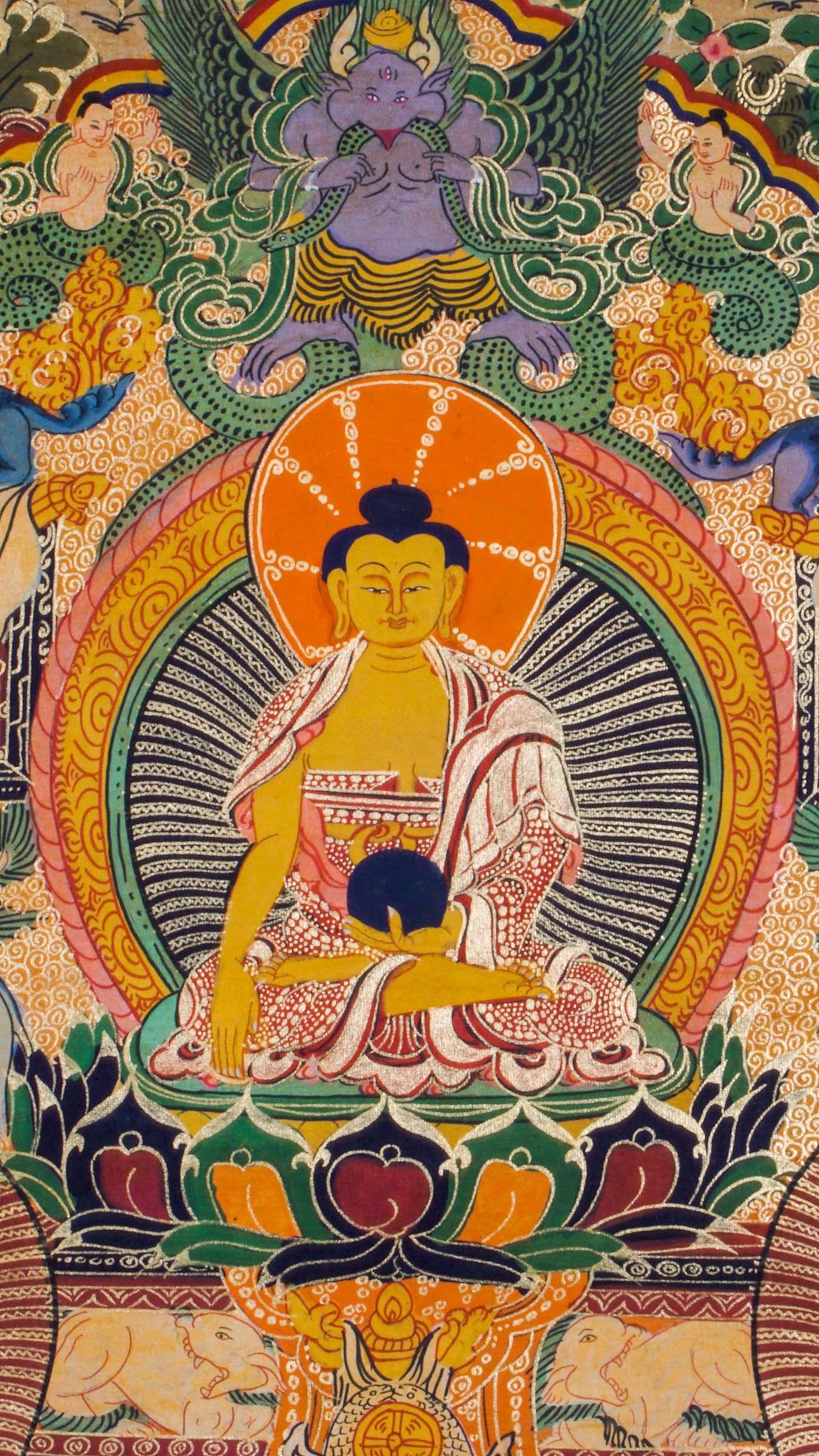 This genuine Tibetan Buddhist thangka shows the key moments of Buddha’s life, from his great departure to enlightenment and teachings. Hand-painted using natural pigments, it is both sacred art and a visual guide for meditation and spiritual reflection.