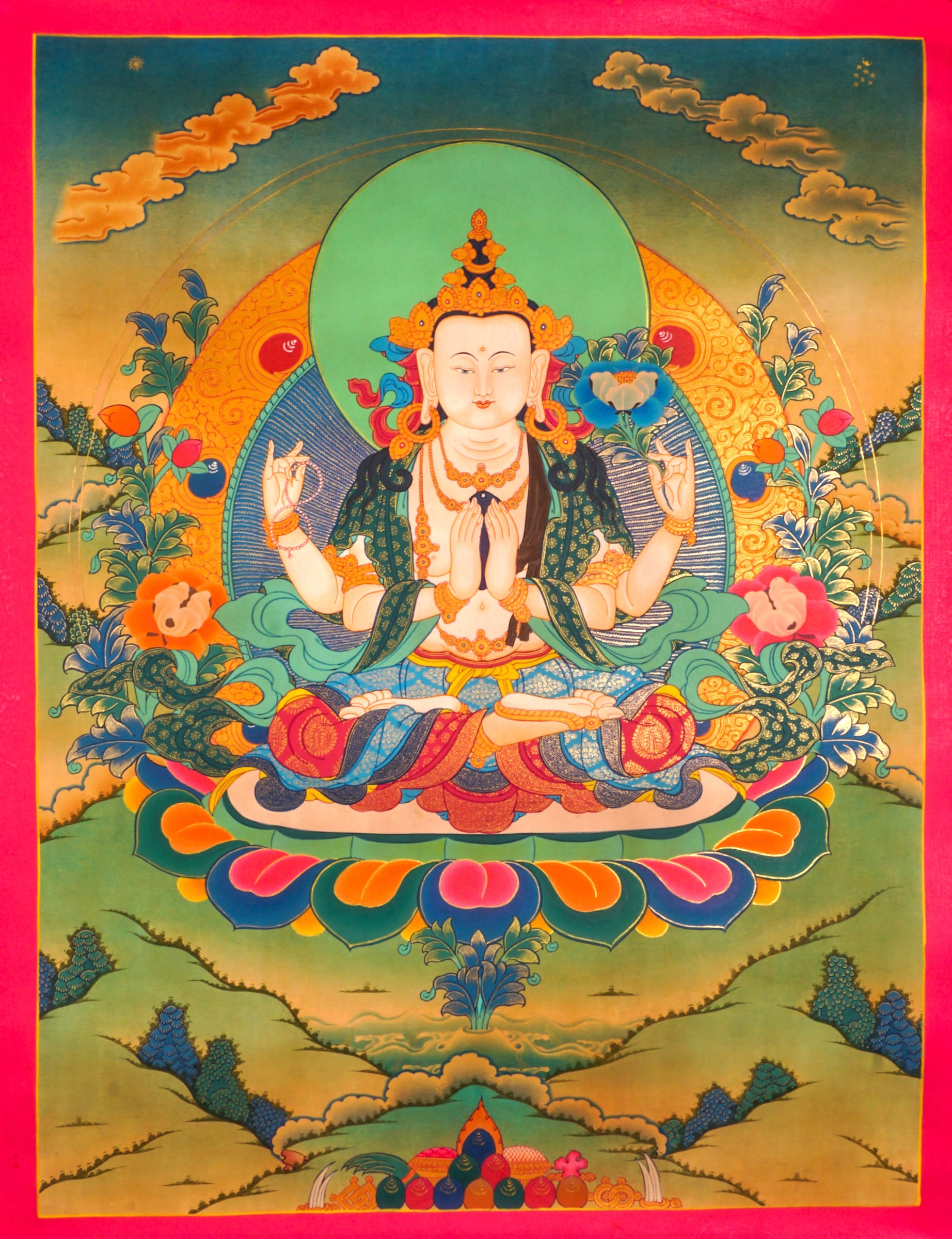 The thangka art of Chengresi is perfect for spiritual wall hanging decor