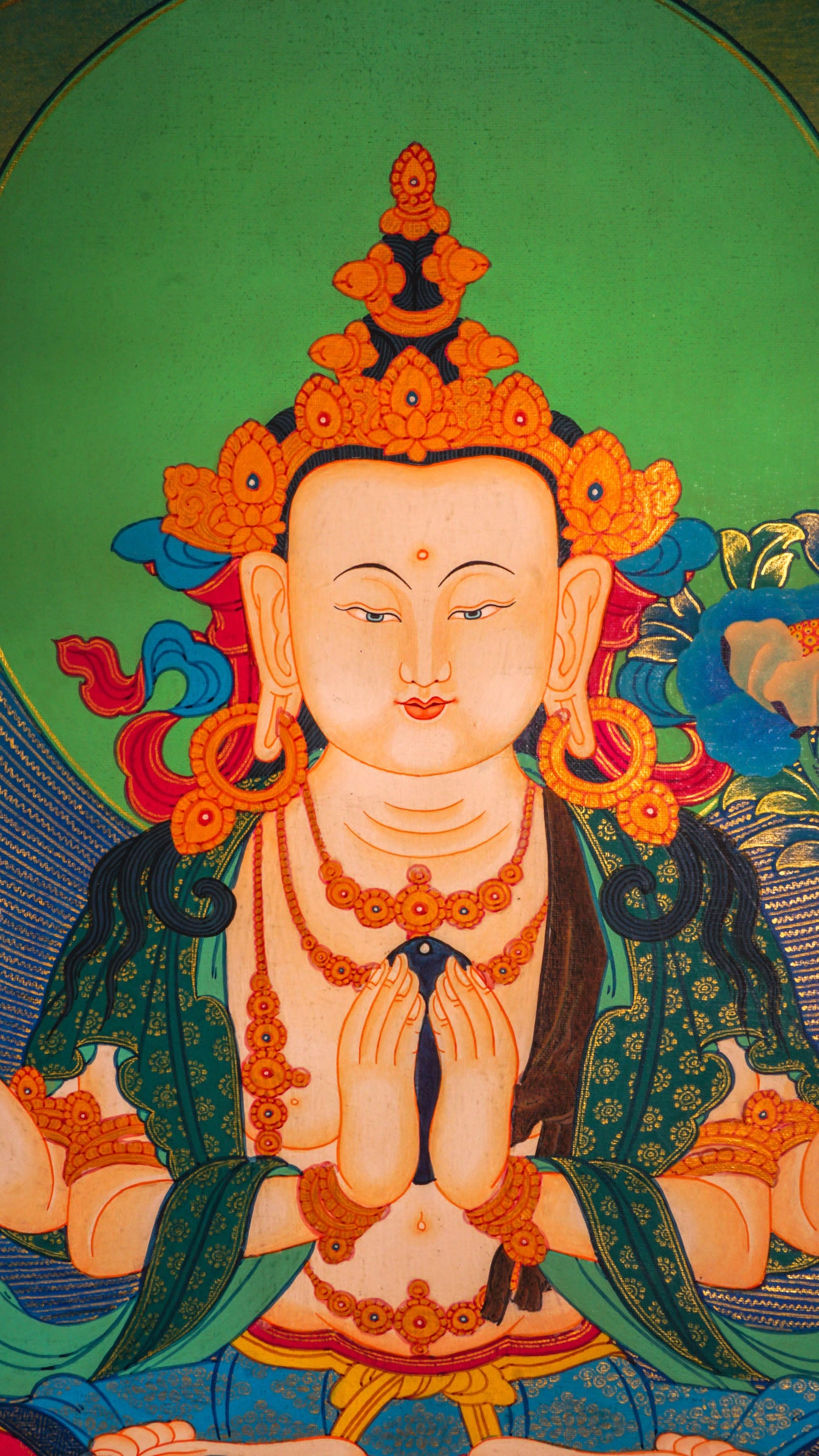 The thangka art of Chengresi is perfect for spiritual wall hanging decor