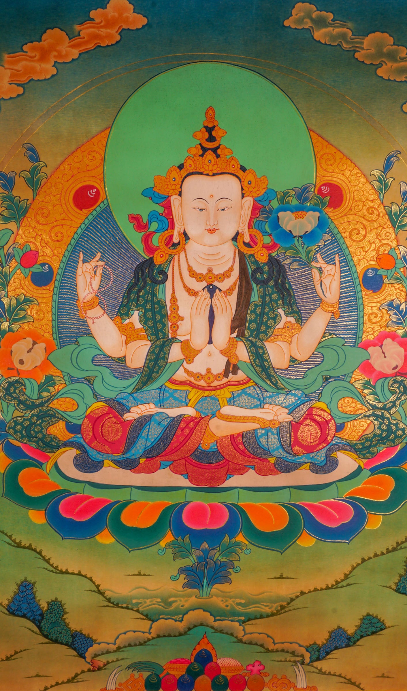 The thangka art of Chengresi is perfect for spiritual wall hanging decor