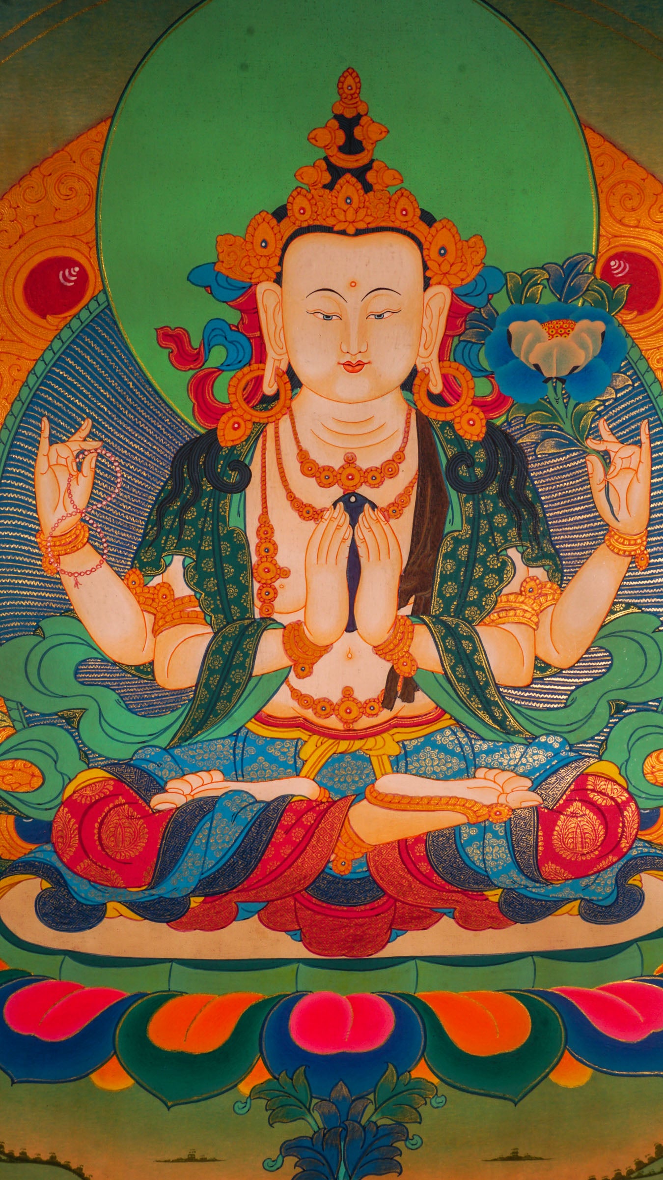 The thangka art of Chengresi is perfect for spiritual wall hanging decor