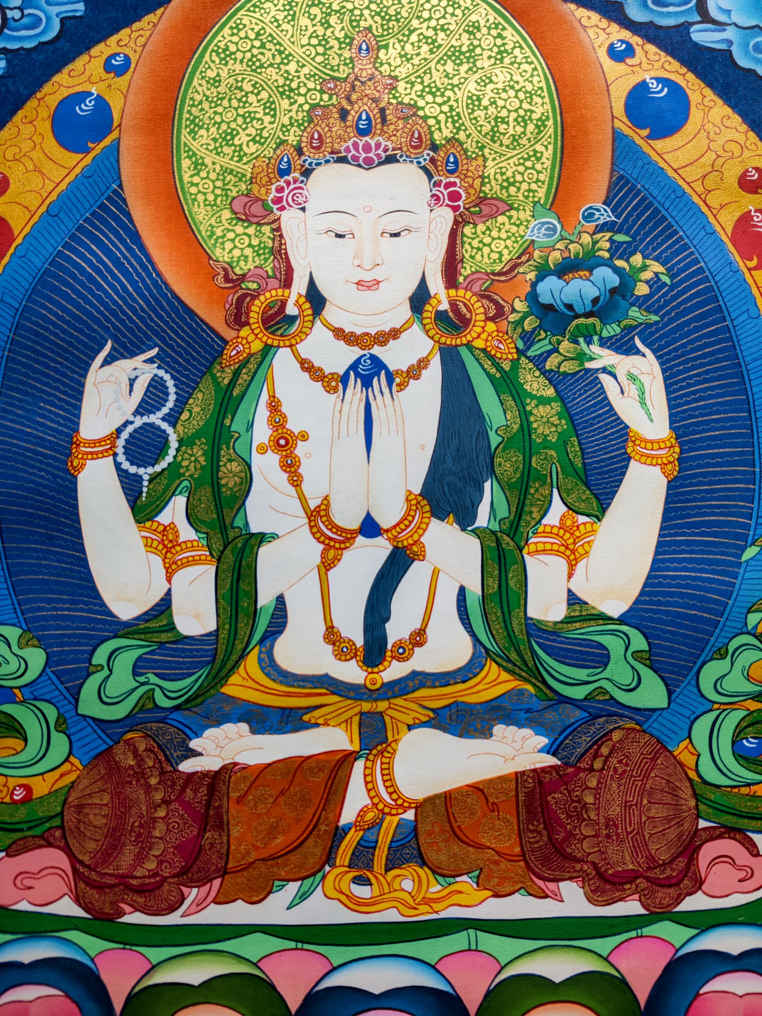 This Chengresi thangka painting is ideal for meditation rooms, altars, or any space seeking solace and inspiration. 