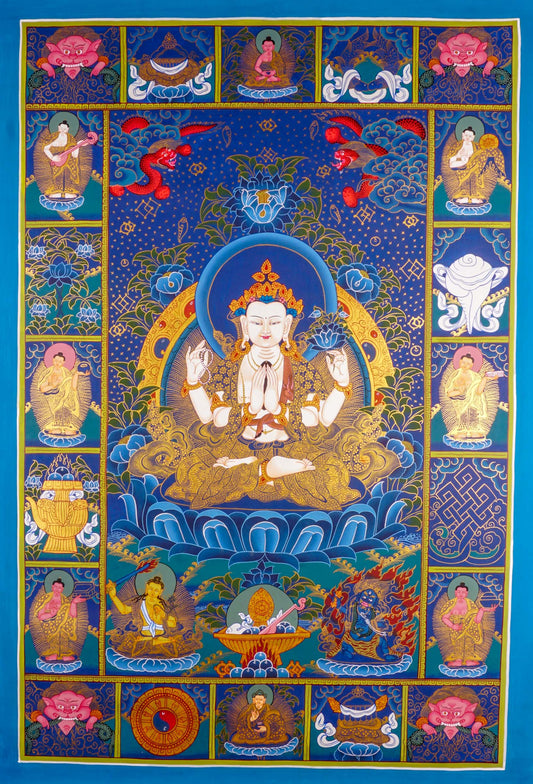 This Chengresi thangka painting is ideal for meditation rooms, altars, or any space seeking solace and inspiration. 