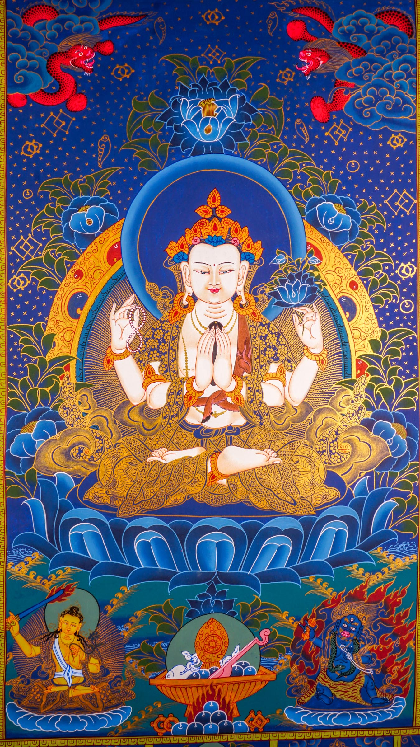 This Chengresi thangka painting is ideal for meditation rooms, altars, or any space seeking solace and inspiration. 