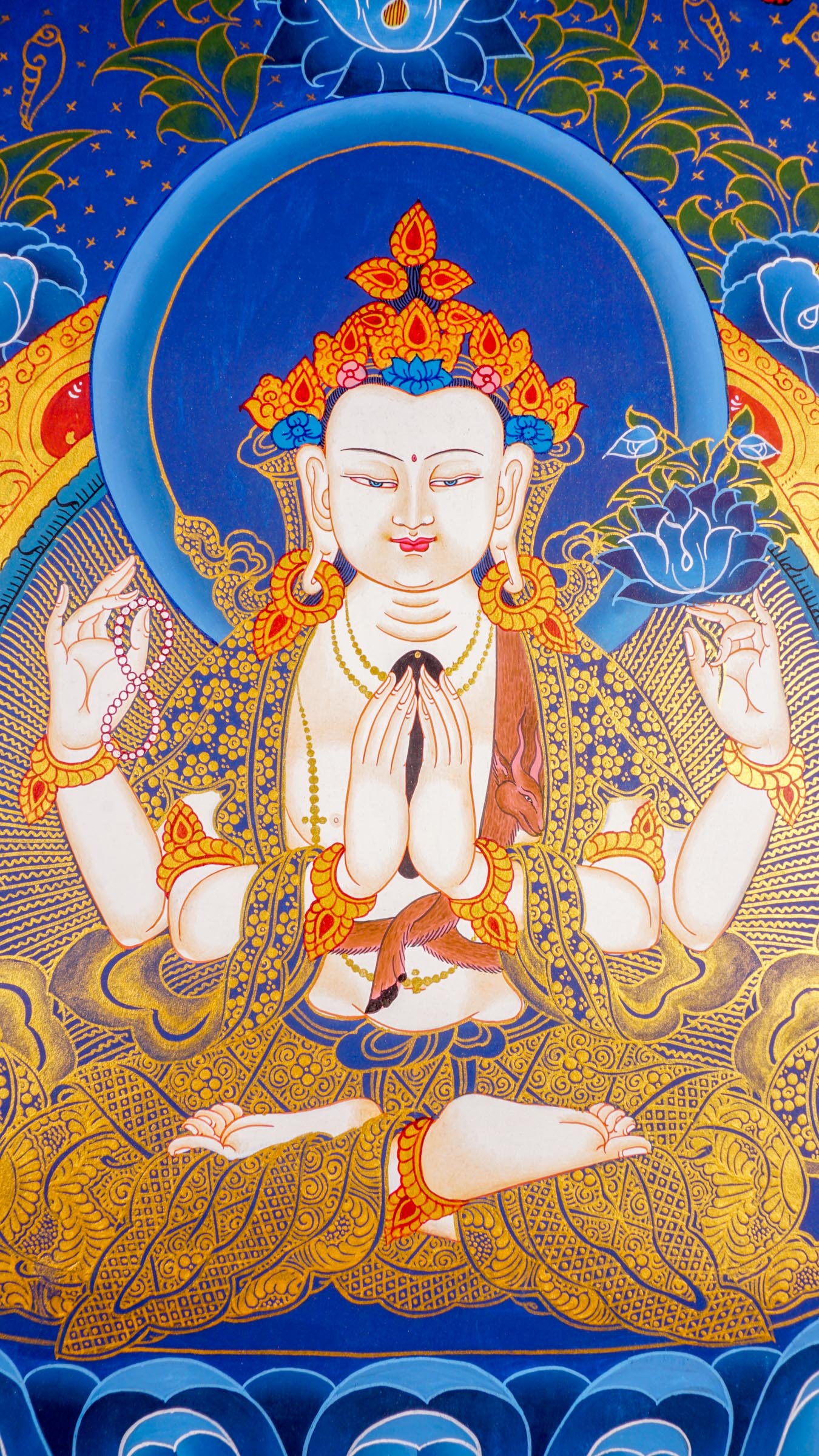 This Chengresi thangka painting is ideal for meditation rooms, altars, or any space seeking solace and inspiration. 