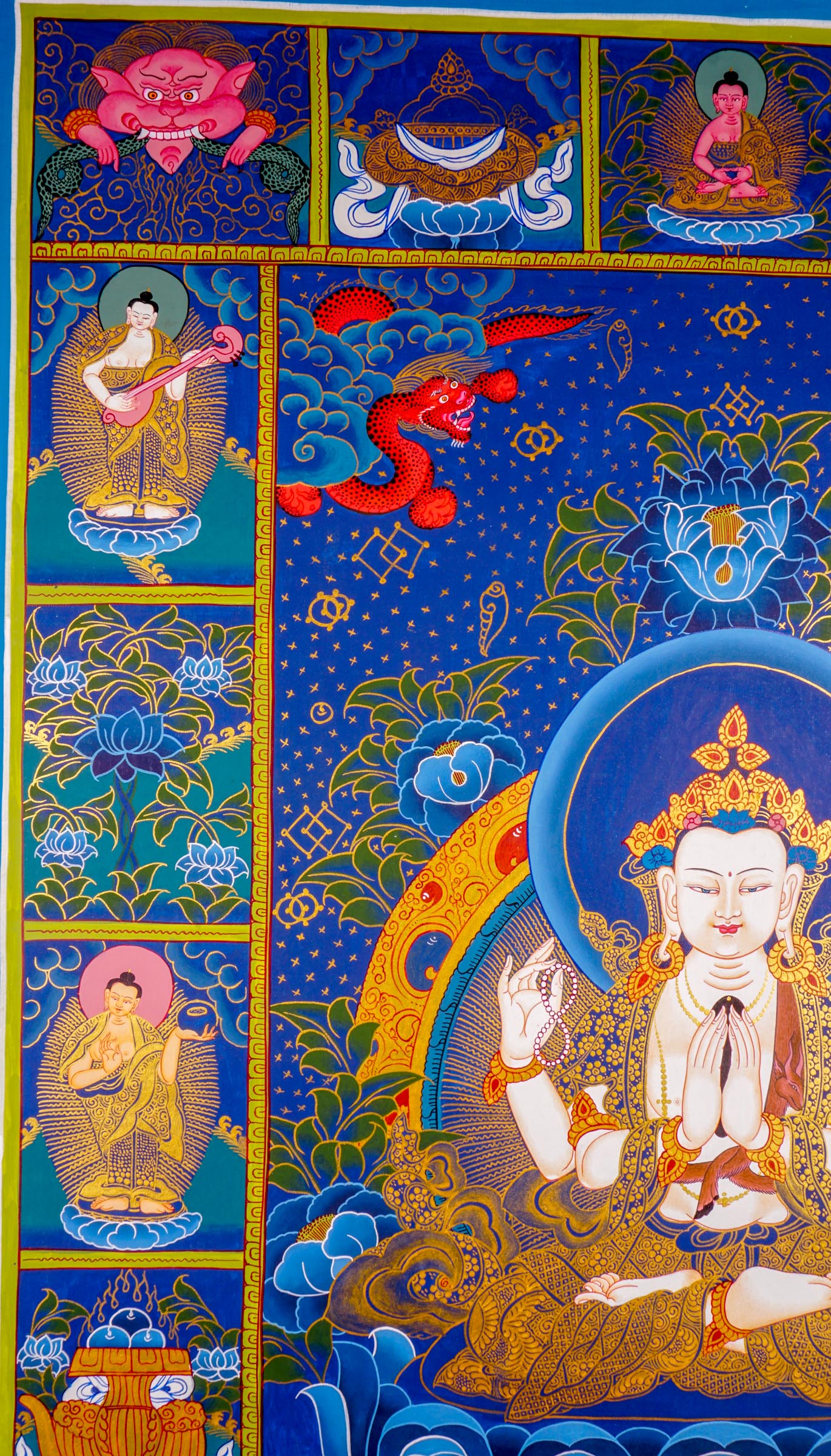 This Chengresi thangka painting is ideal for meditation rooms, altars, or any space seeking solace and inspiration. 