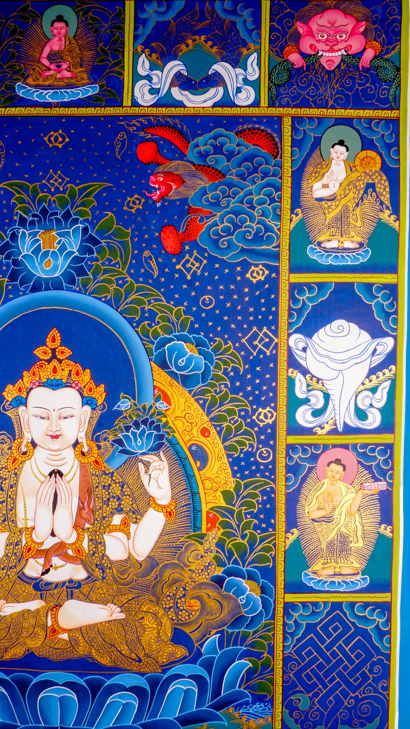 This Chengresi thangka painting is ideal for meditation rooms, altars, or any space seeking solace and inspiration. 