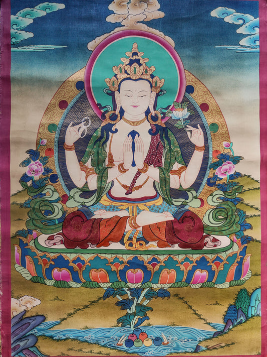 Chengresi's Thangka artwork, expertly created by regional artists on cotton canvas, is a revered representation of Tibetan art.