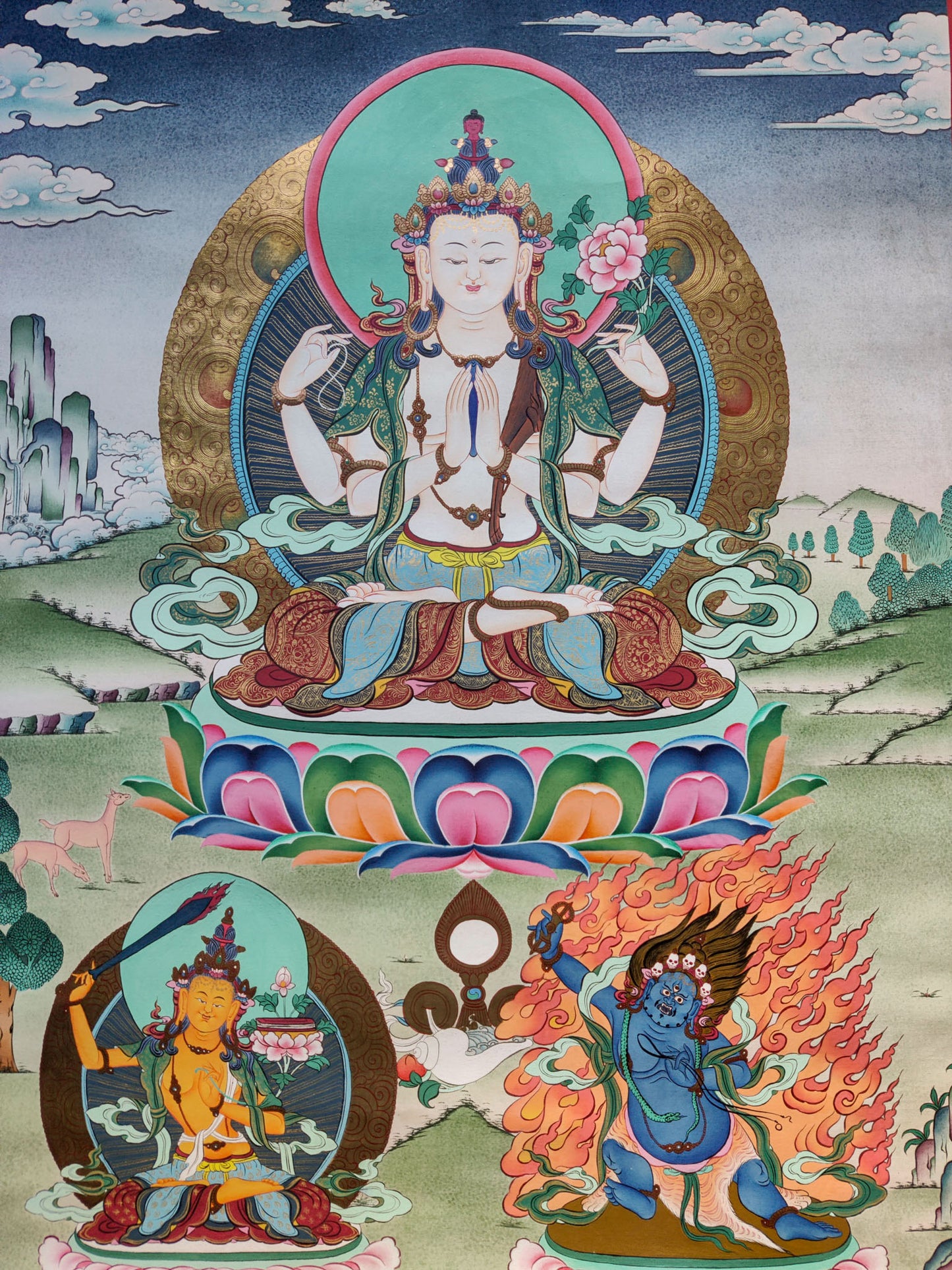 Chengresi's Thangka artwork, expertly created by regional artists on cotton canvas, is a revered representation of Tibetan art.