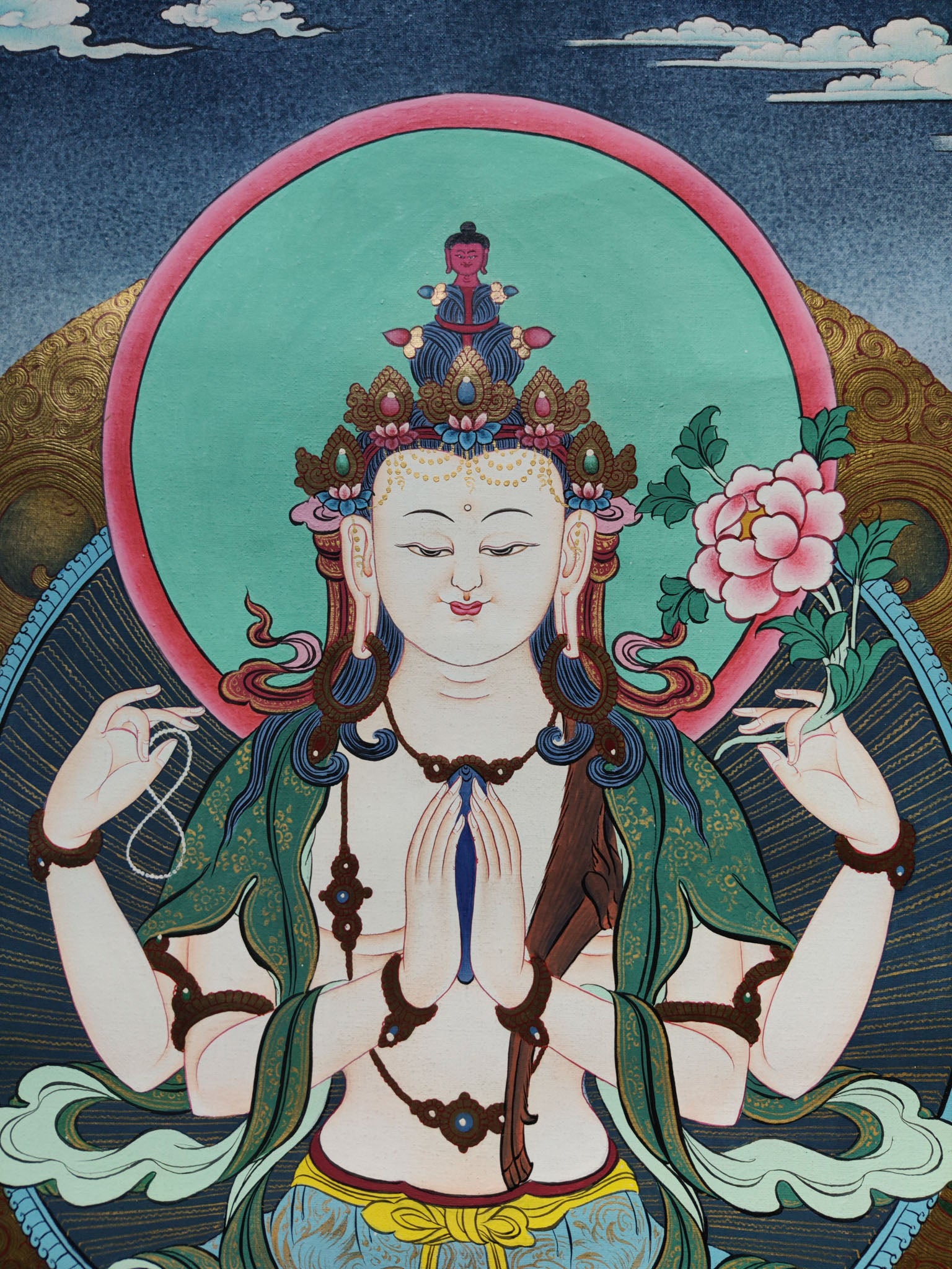 Chengresi's Thangka artwork, expertly created by regional artists on cotton canvas, is a revered representation of Tibetan art.