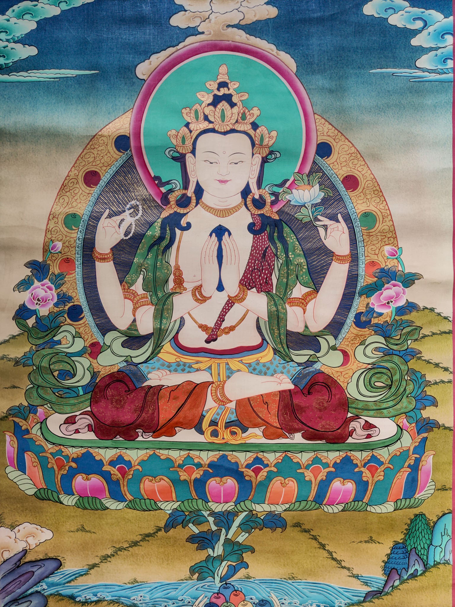 Chengresi's Thangka artwork, expertly created by regional artists on cotton canvas, is a revered representation of Tibetan art.