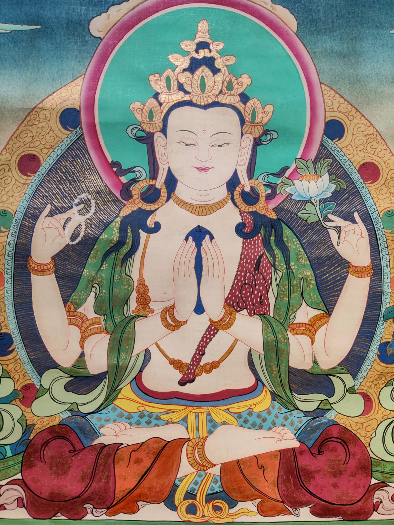 Chengresi's Thangka artwork, expertly created by regional artists on cotton canvas, is a revered representation of Tibetan art.