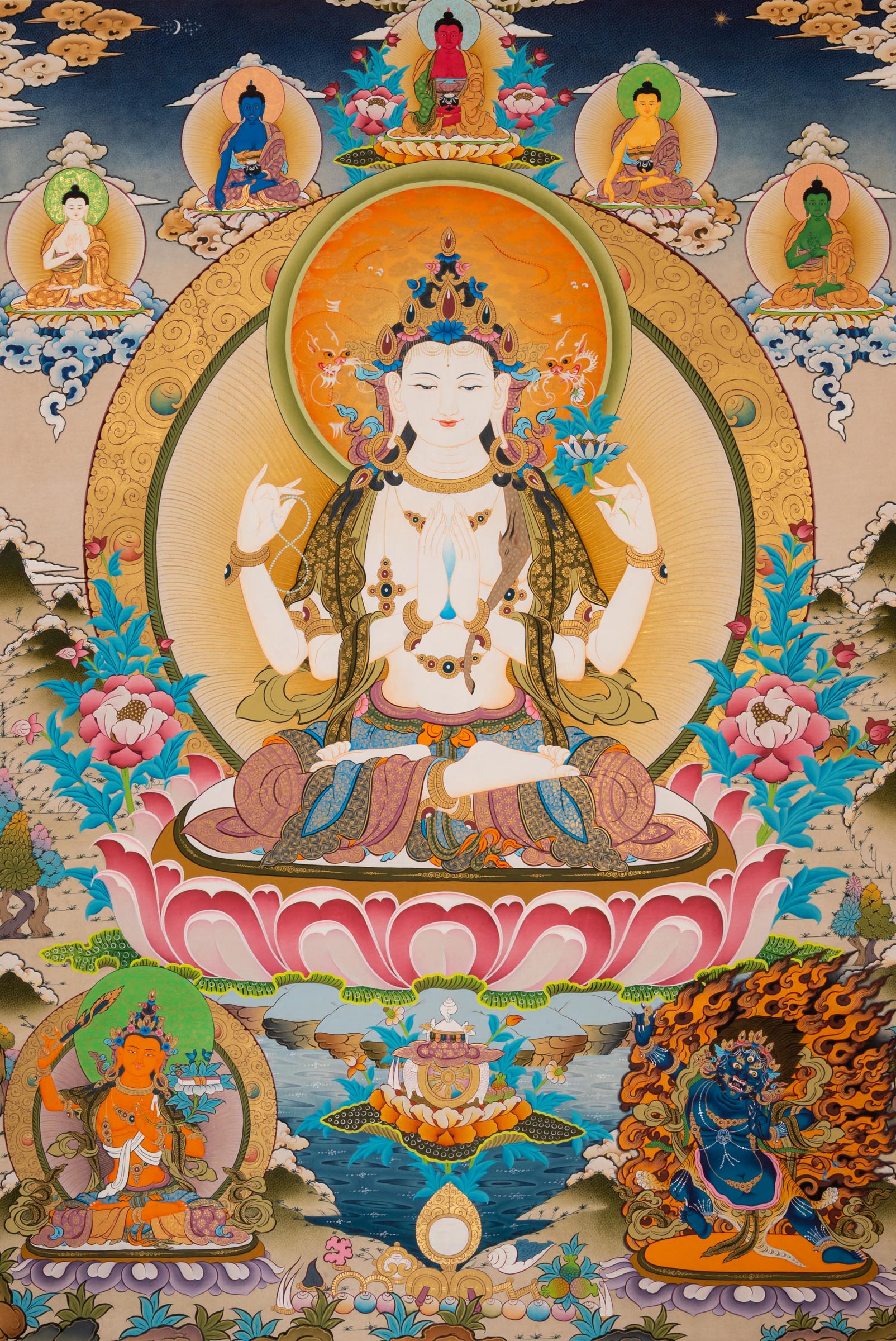  Chenrezig Thangka - a beautifully hand-painted artwork  large size wall hanging art
