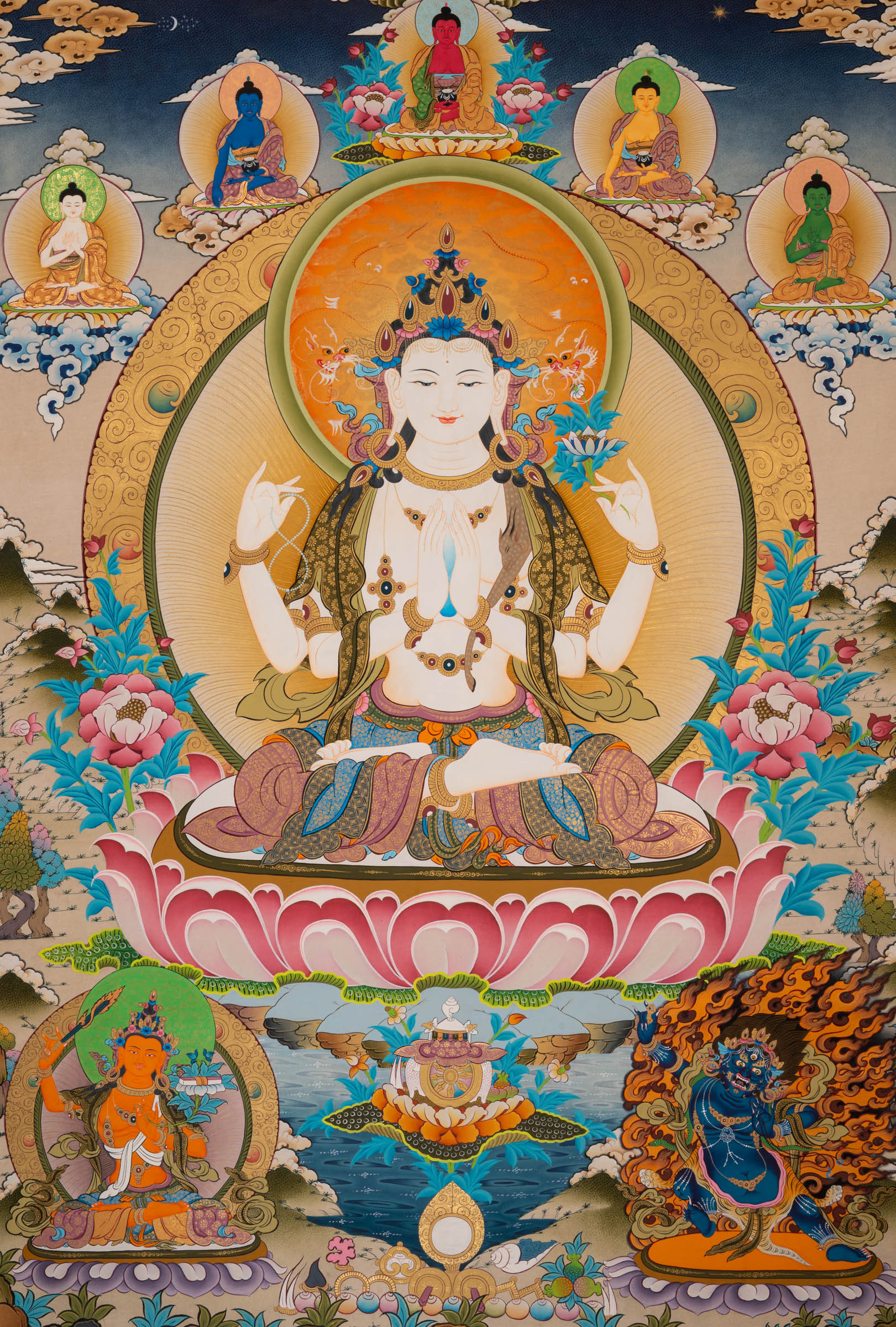  Chenrezig Thangka - a beautifully hand-painted artwork 