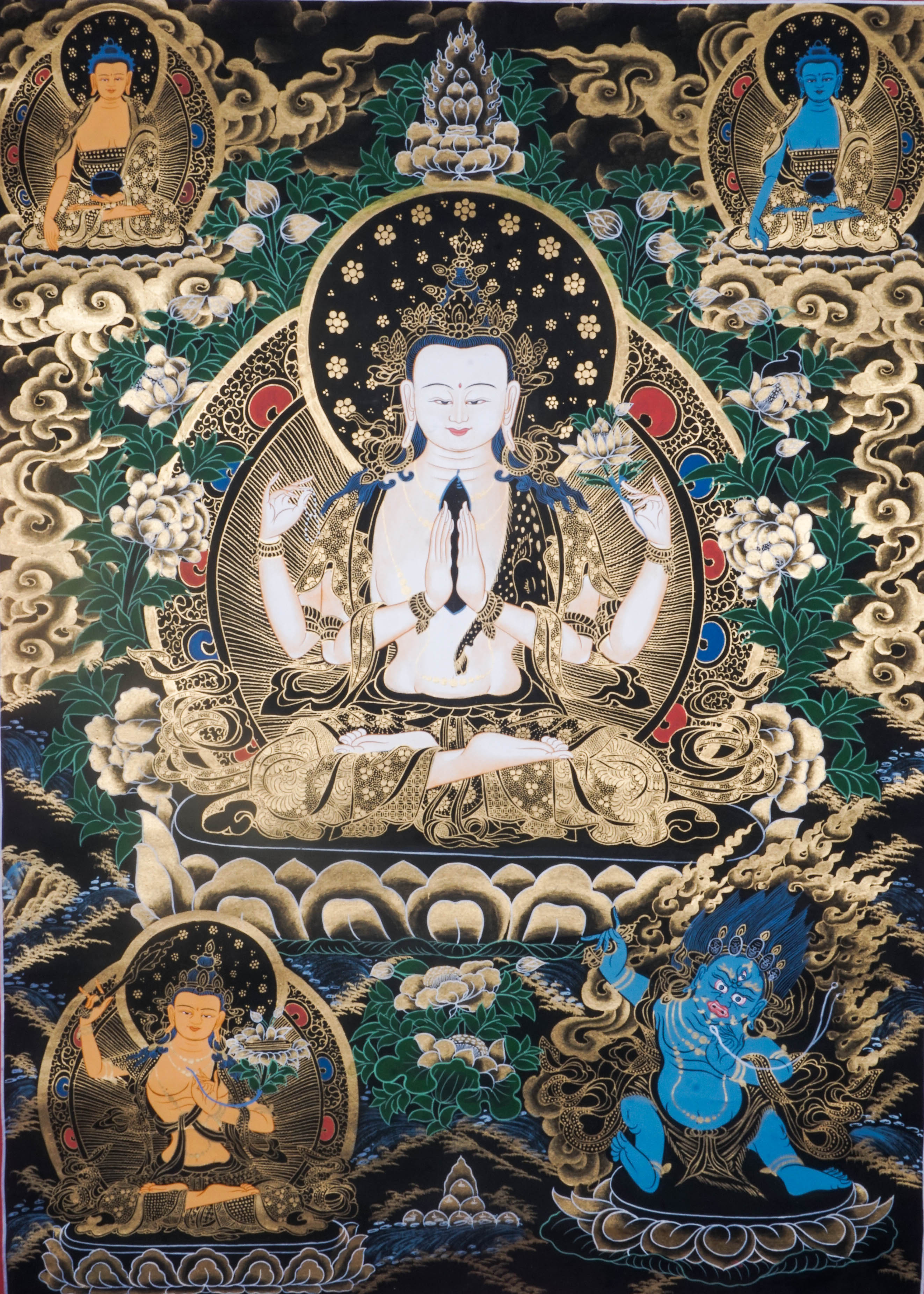 This genuine Chenrezig Thangka embodies the essence of compassion, hand-painted with natural mineral pigments by skilled artisans. A sacred symbol of serenity and Tibetan heritage, it's perfect for meditation, home decor, or meaningful gifting.