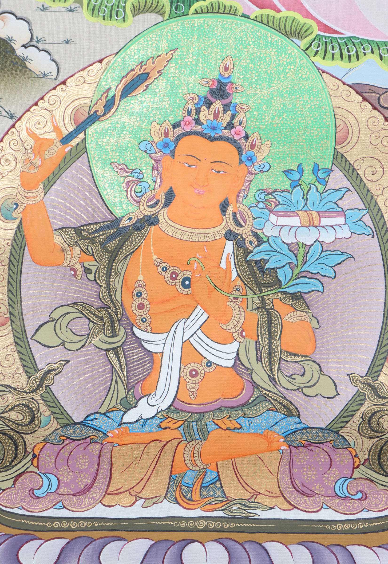 Chengresi, or Avalokiteshvara, symbolizes boundless compassion in Tibetan Buddhism. This handcrafted Thangka radiates his peaceful energy, making it perfect for meditation, devotion, or sacred décor.