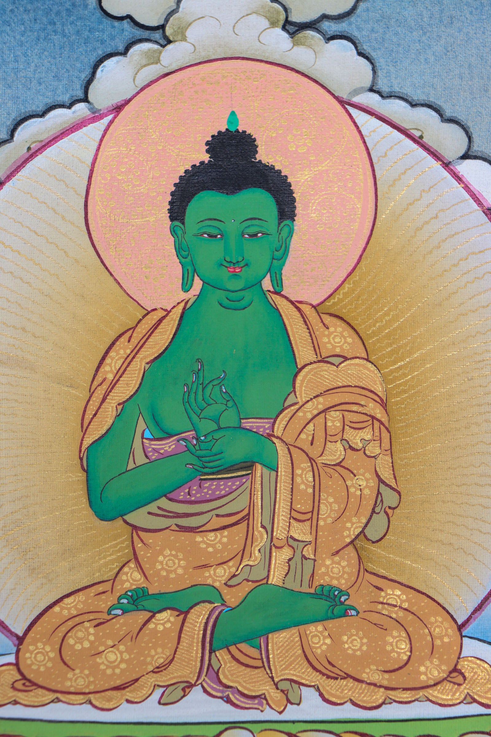 Chengresi, or Avalokiteshvara, symbolizes boundless compassion in Tibetan Buddhism. This handcrafted Thangka radiates his peaceful energy, making it perfect for meditation, devotion, or sacred décor.