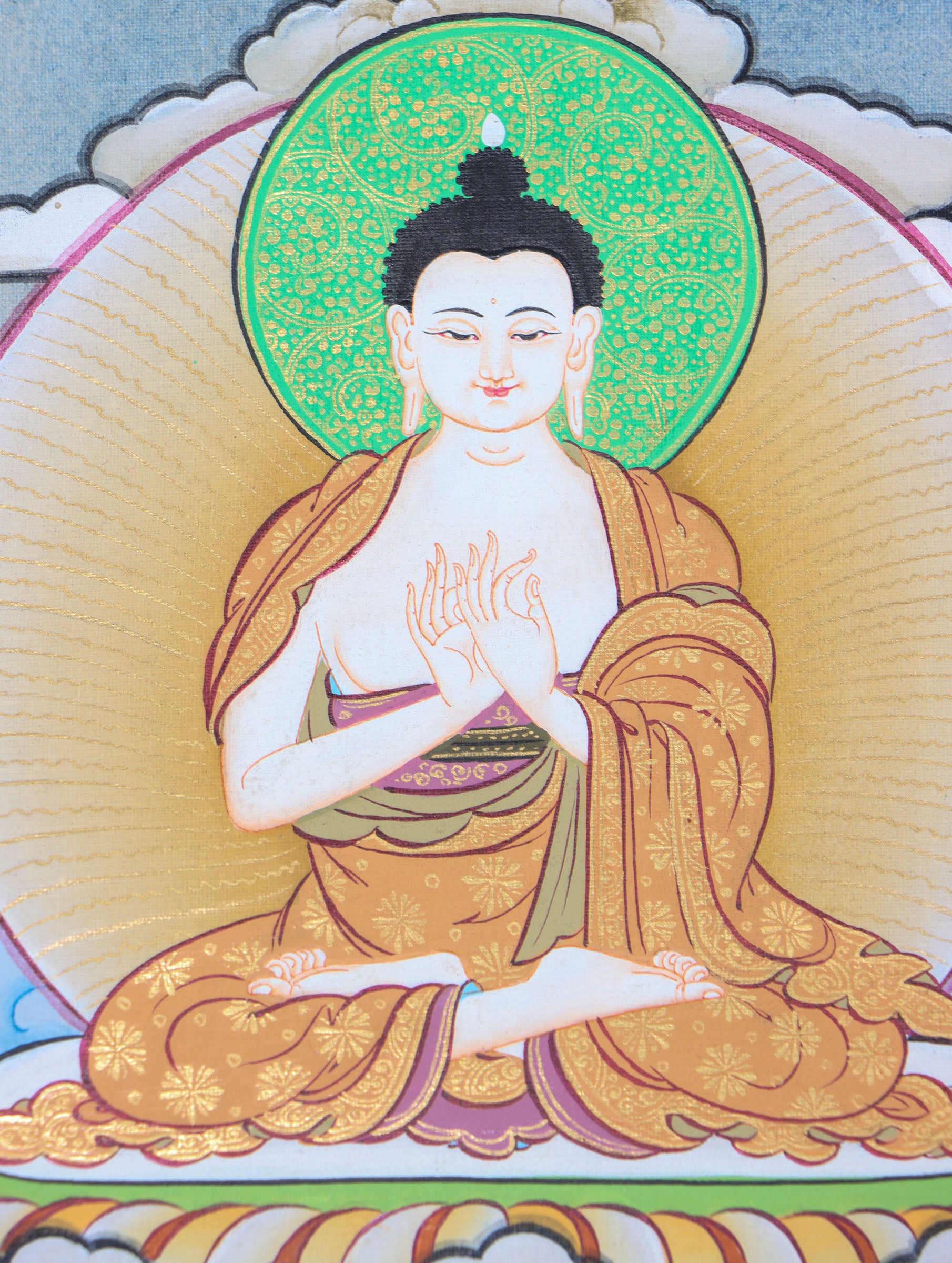 Chengresi, or Avalokiteshvara, symbolizes boundless compassion in Tibetan Buddhism. This handcrafted Thangka radiates his peaceful energy, making it perfect for meditation, devotion, or sacred décor.