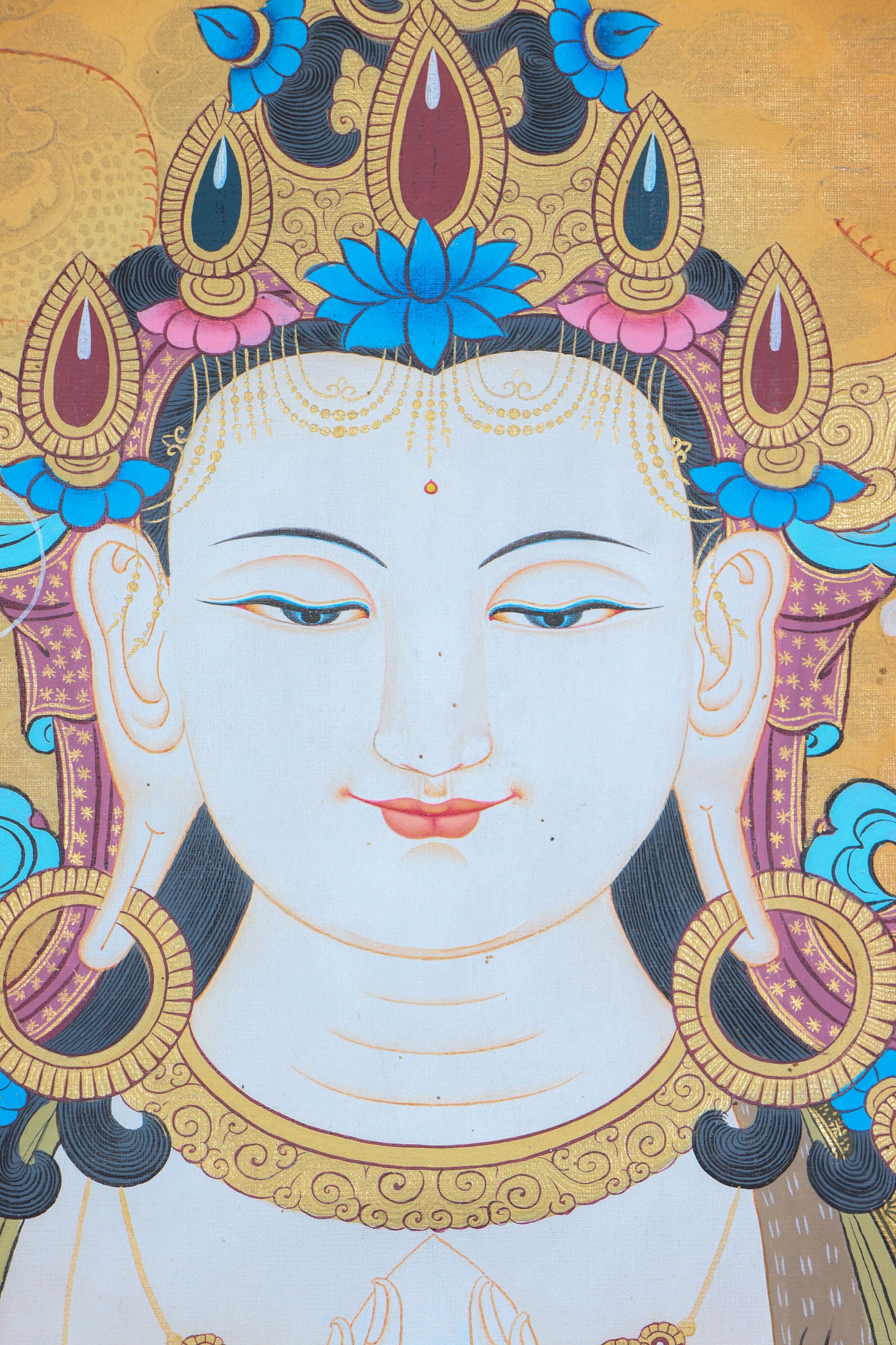Chengresi, or Avalokiteshvara, symbolizes boundless compassion in Tibetan Buddhism. This handcrafted Thangka radiates his peaceful energy, making it perfect for meditation, devotion, or sacred décor.