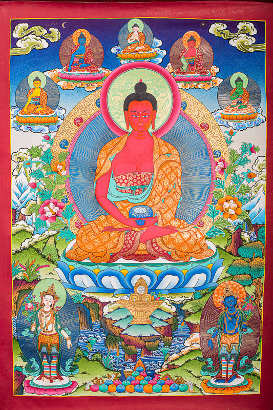 This Amitabha Buddha Thangka painting is hand-painted by senior artisans.