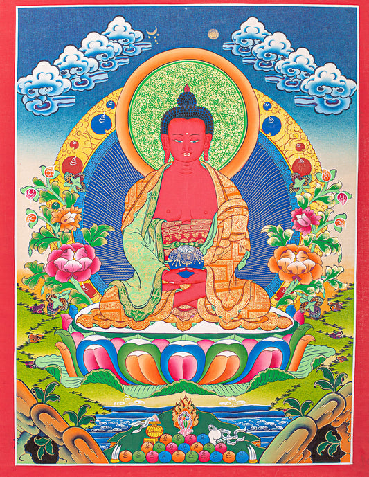 Amitabha Buddha Thangka Painting - A meditational Altar.