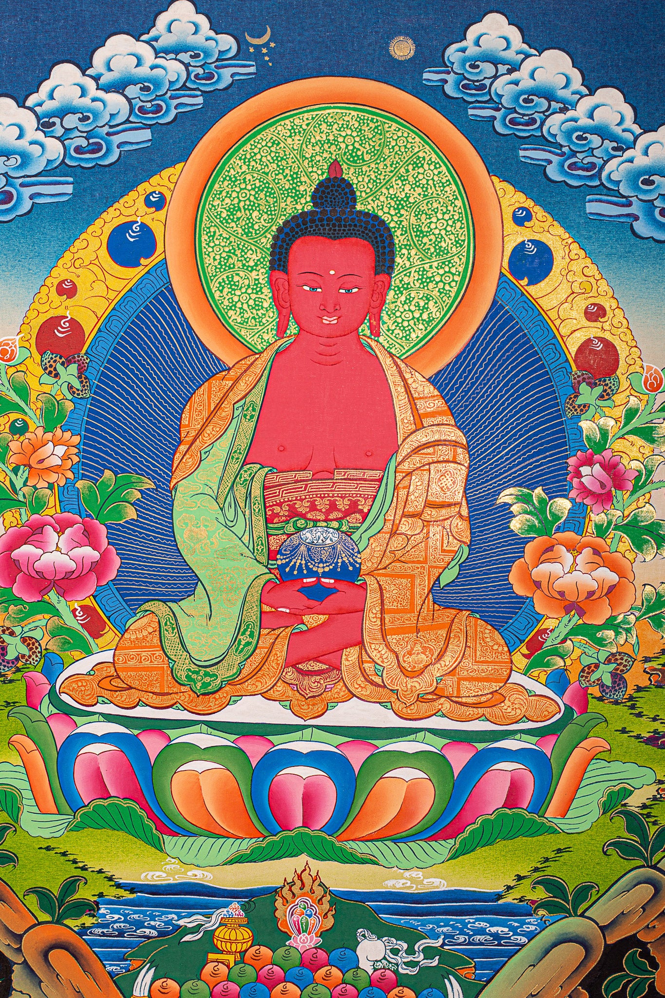Amitabha Buddha Thangka Painting - A meditational Altar.