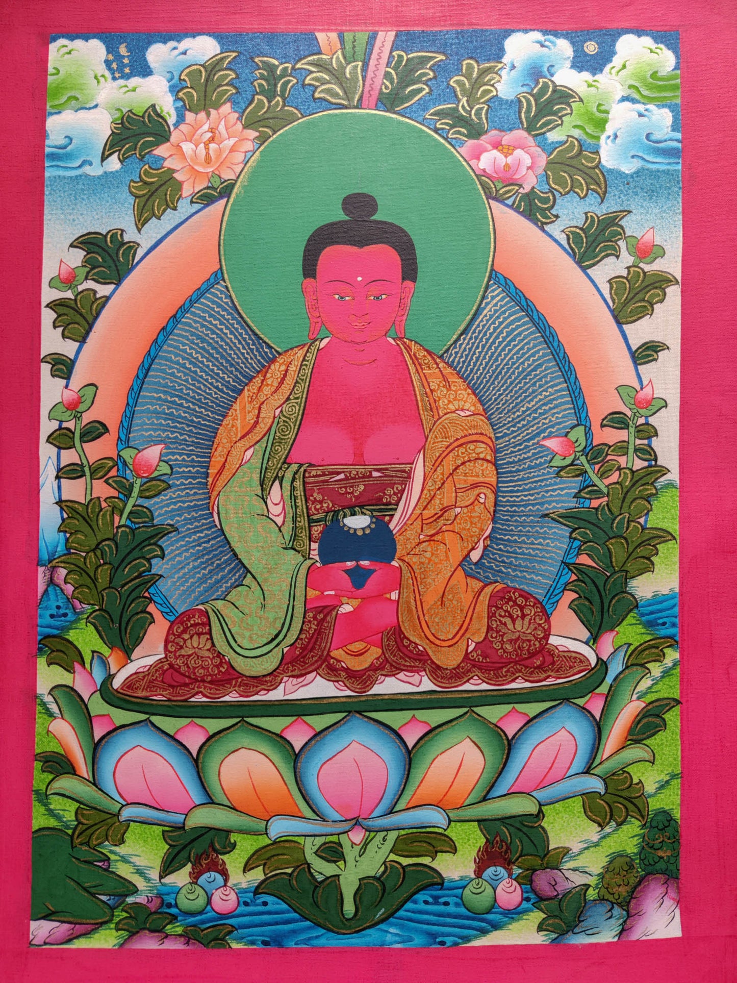 Amitabha Buddha Thangka Painting for Spiritual and religious Decor 