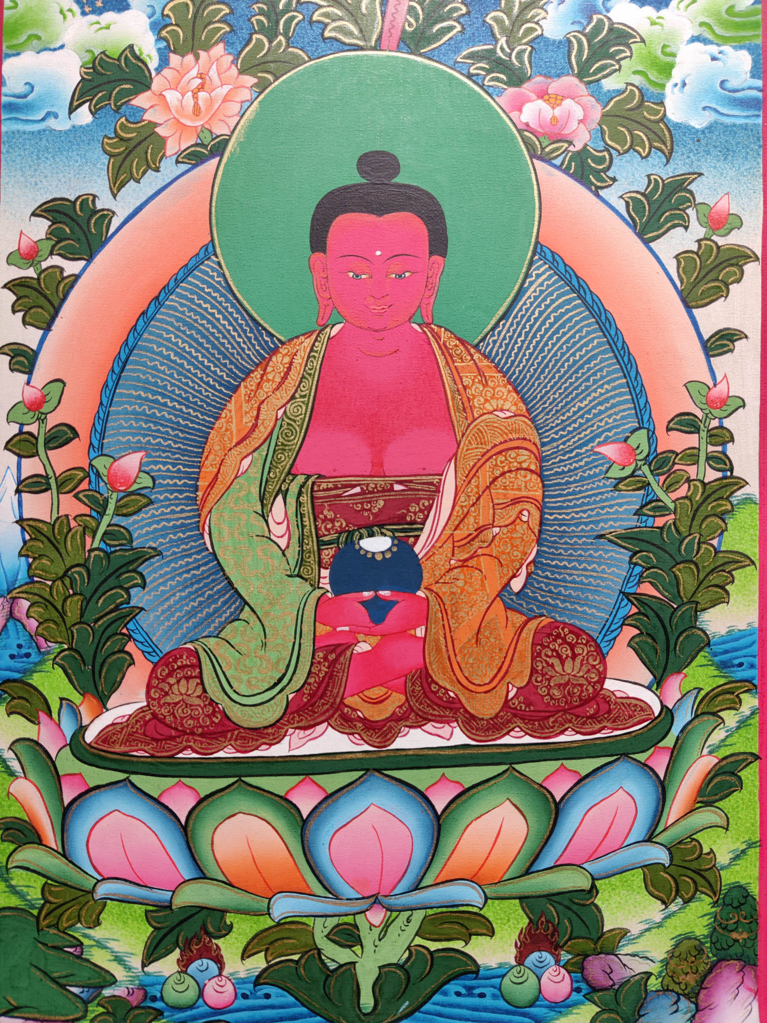 Amitabha Buddha Thangka Painting for Spiritual and religious Decor