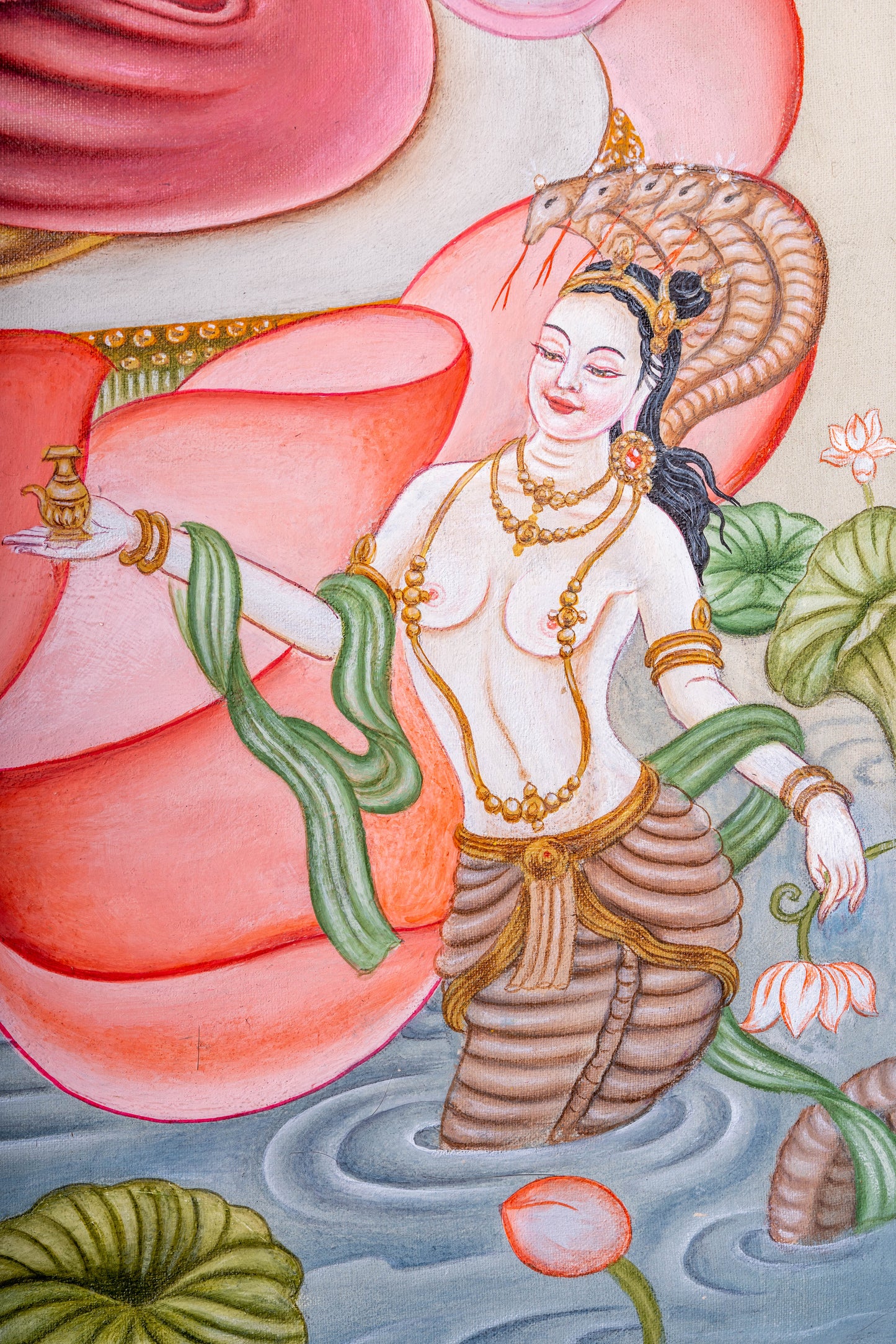 The hand-painted White Tara Thangka is a sacred figure in Tibetan Buddhism, symbolize her heavenly blessings and divine purity.