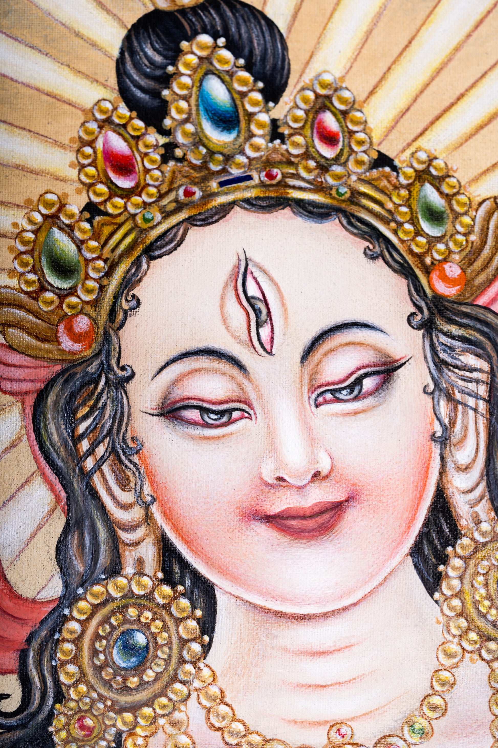 The hand-painted White Tara Thangka is a sacred figure in Tibetan Buddhism, symbolize her heavenly blessings and divine purity.