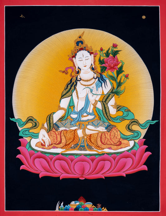 Tibetan Thangka painting of White Tara for Meditational altar .