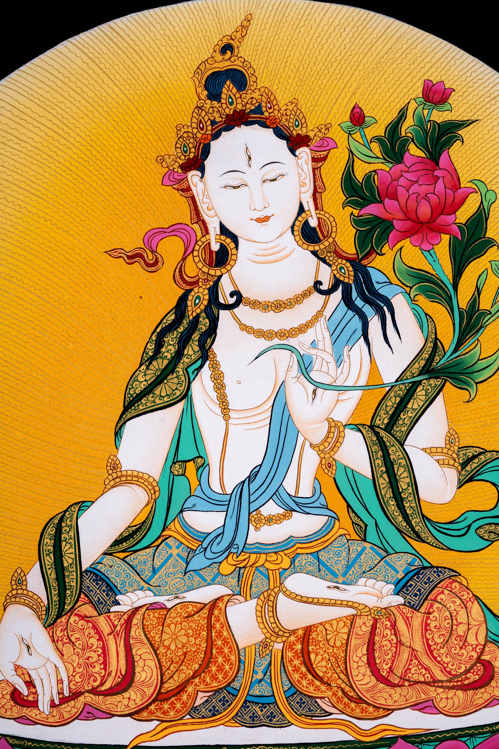 Tibetan Thangka painting of White Tara for Meditational altar .