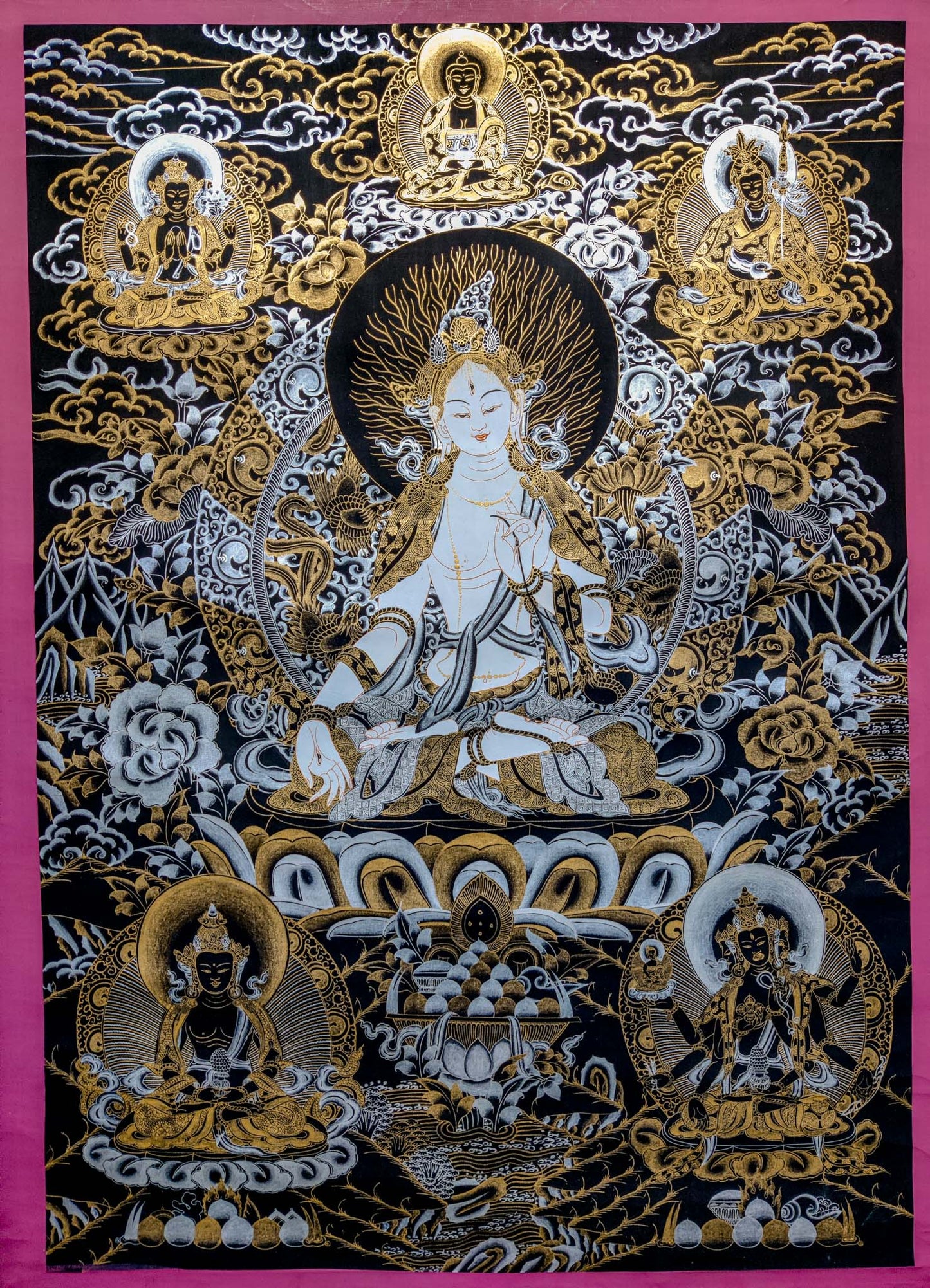 White Tara Thangka Painting for spiritual Decor .