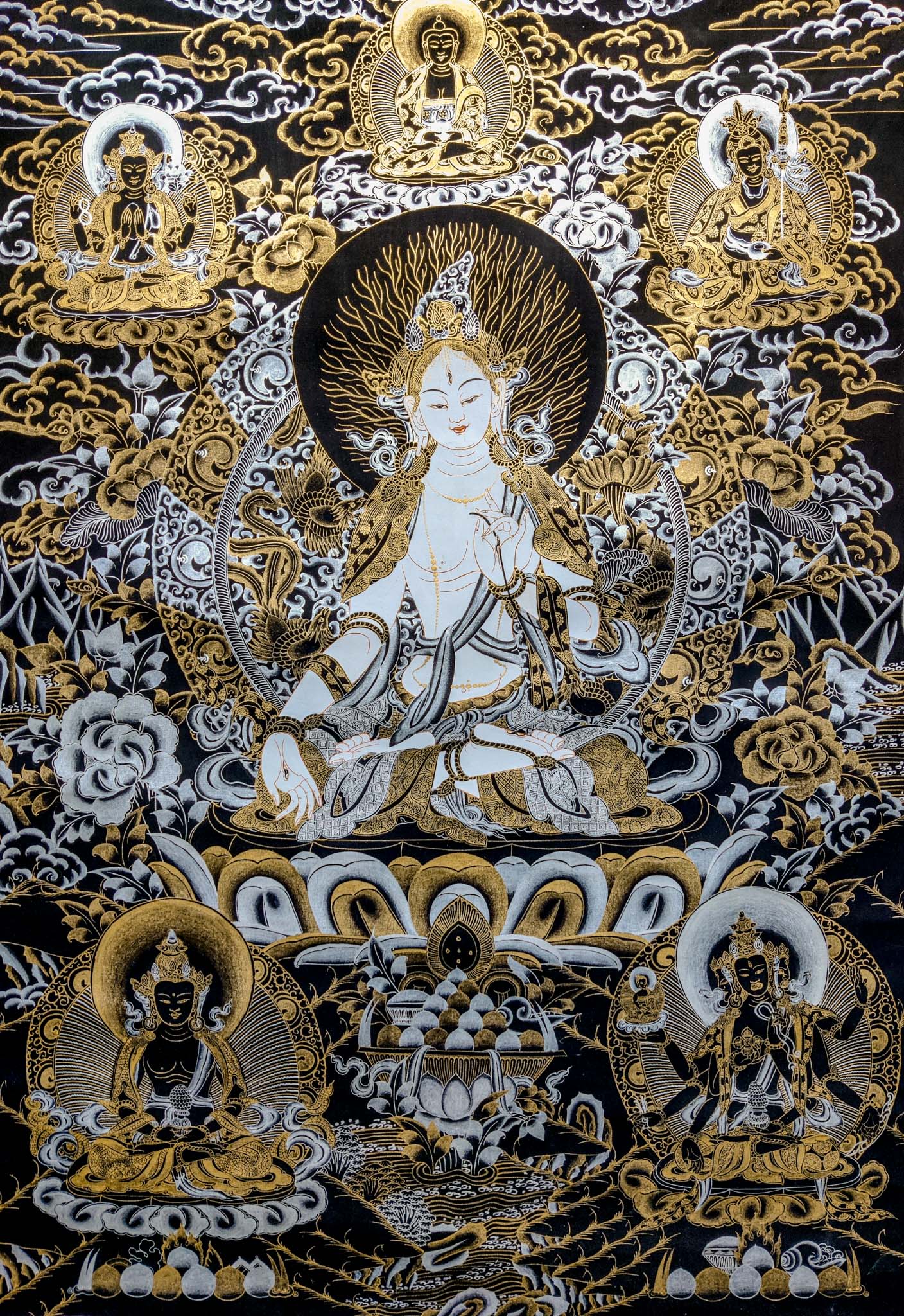 White Tara Thangka Painting for spiritual Decor .