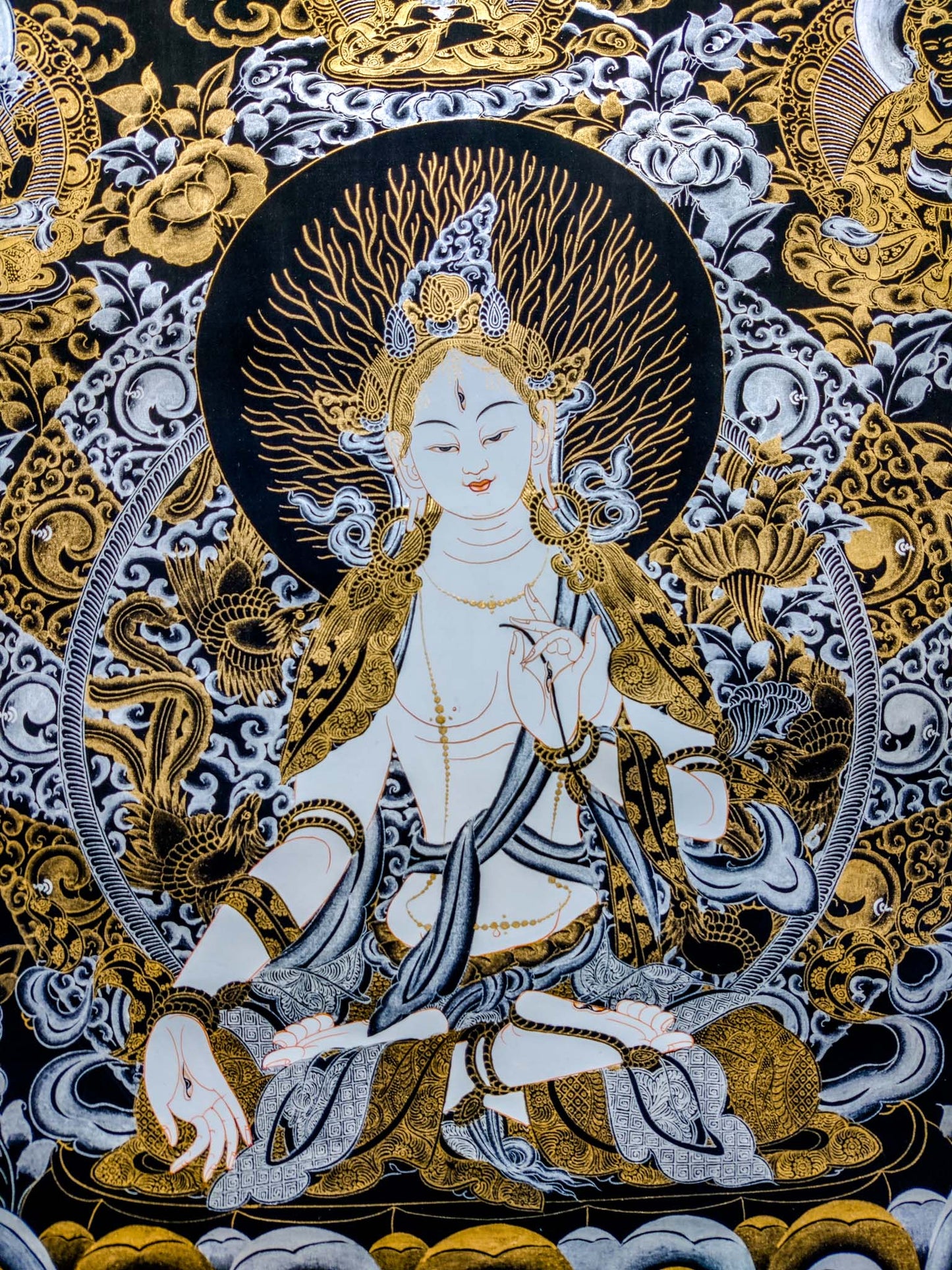 White Tara Thangka Painting for spiritual Decor .