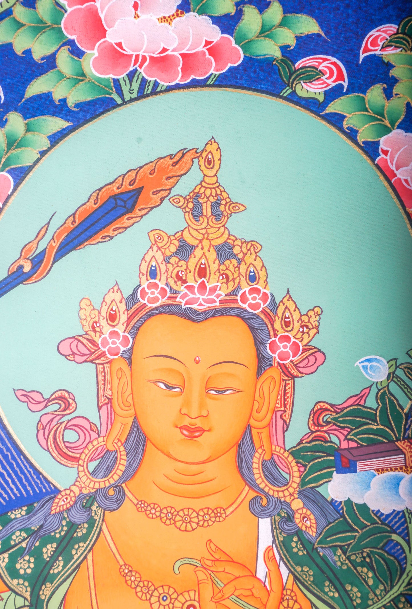 Handmade Manjushri Thangka Painting for spiritual tool for Religious practices.