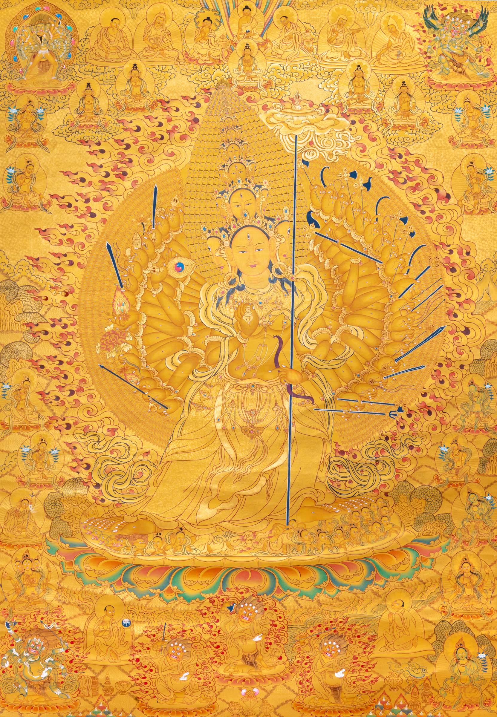 Dhukkar Thangka - meticulously hand-painted art. Full gold painted Dhukkar Thangka