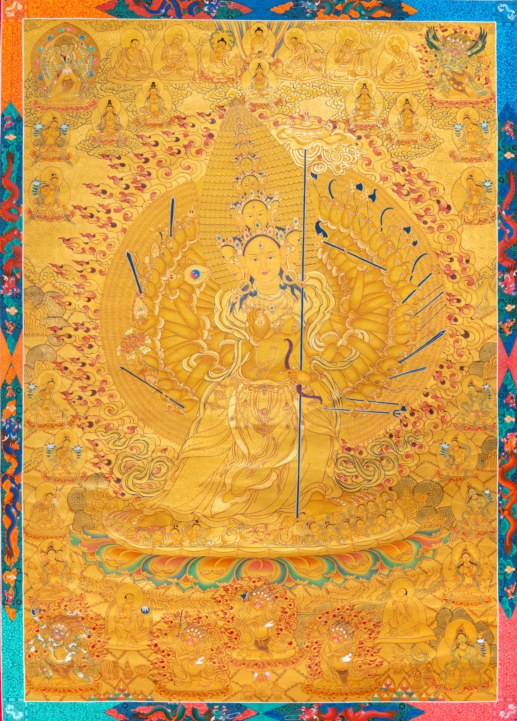 Dhukkar Thangka - meticulously hand-painted art. Full gold painted Dhukkar Thangka