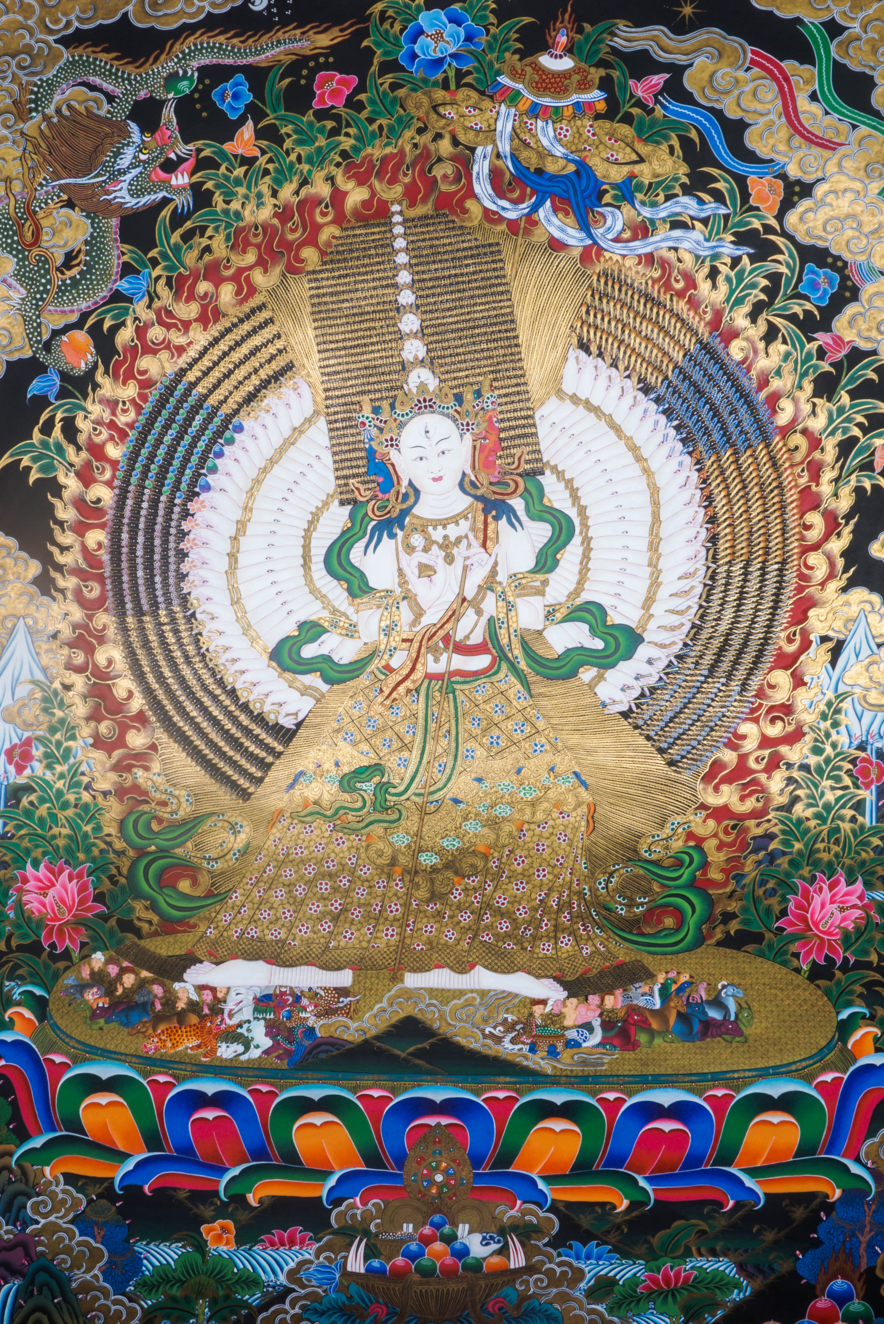 This genuine Dhukkar (Sitatapatra) Thangka, hand-painted with natural mineral pigments, embodies divine protection and spiritual awakening. A powerful addition to any sacred space, it invites Dhukkar’s blessings of wisdom, shielding, and inner peace.