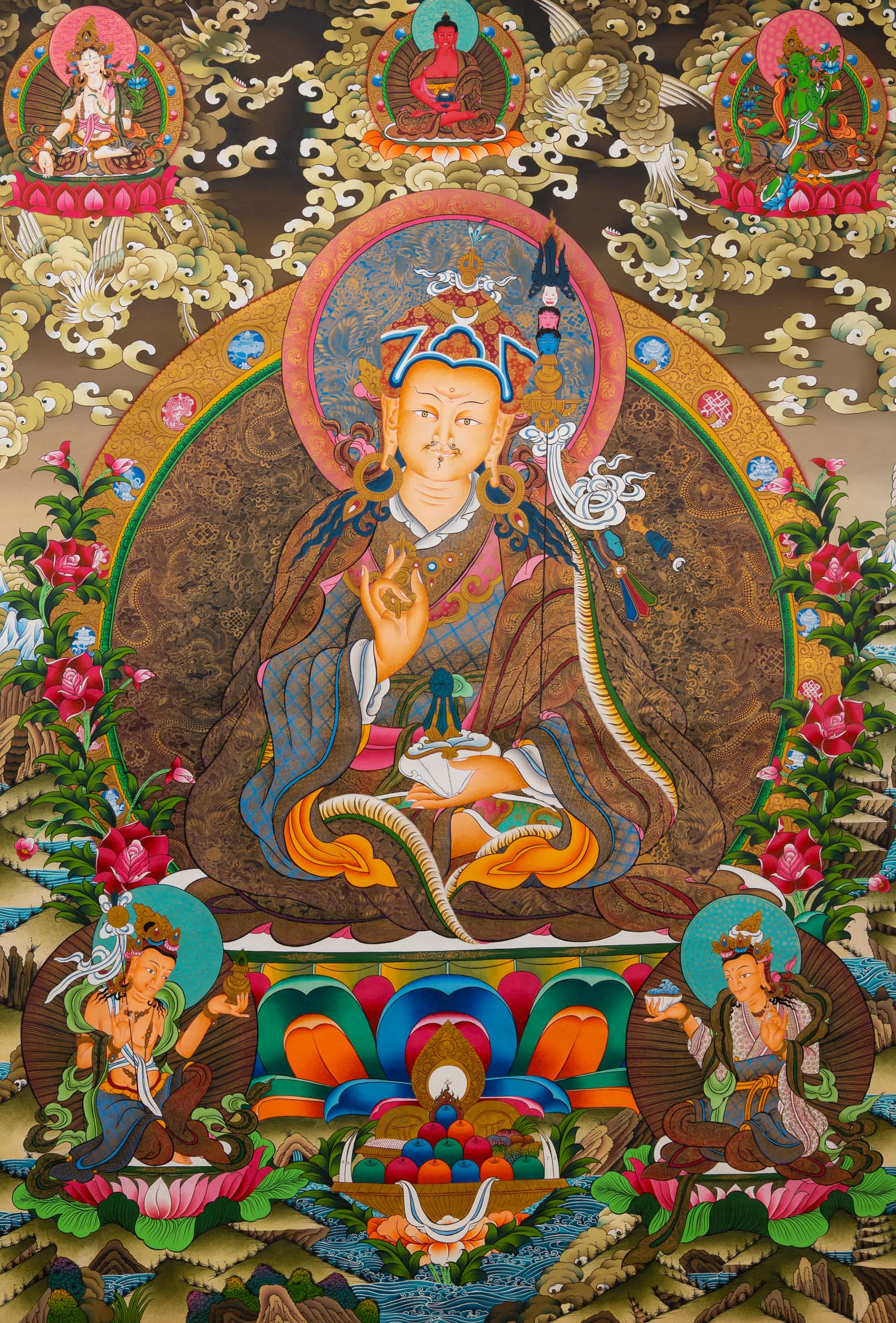 Guru Padmasambhava - a  hand-painted spiritual artwork master quality thangka painting
