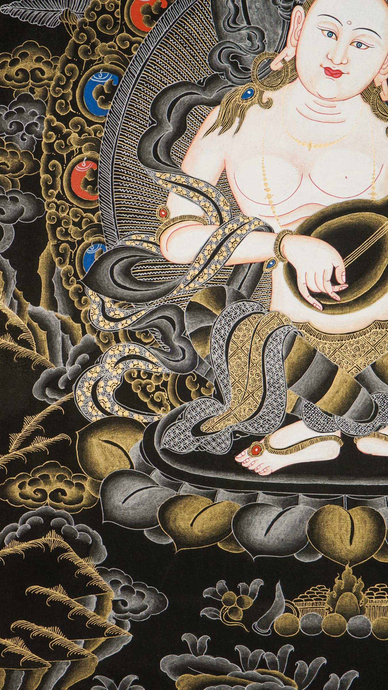 A beautiful hand-painted art of  the honored Hindu goddess of wisdom, knowledge, speech, music, and the arts. 