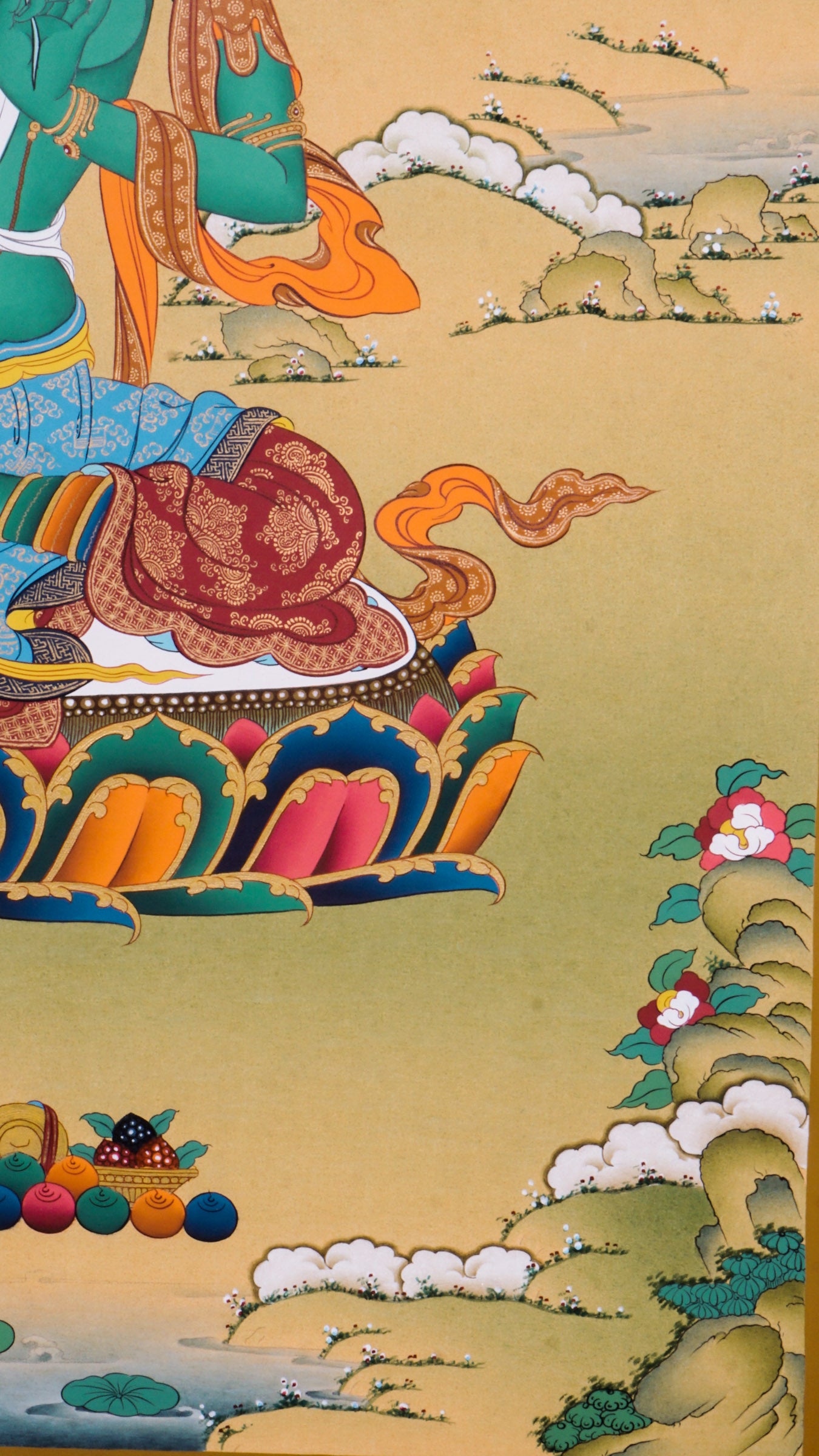 The Green Tara Thangka Painting features the compassionate Tibetan Buddhist goddess known for her swift protection and fearless energy. Hand-painted using traditional methods and natural pigments, this genuine Thangka radiates Green Tara’s benevolence and is a powerful symbol of courage, healing, and divine support.