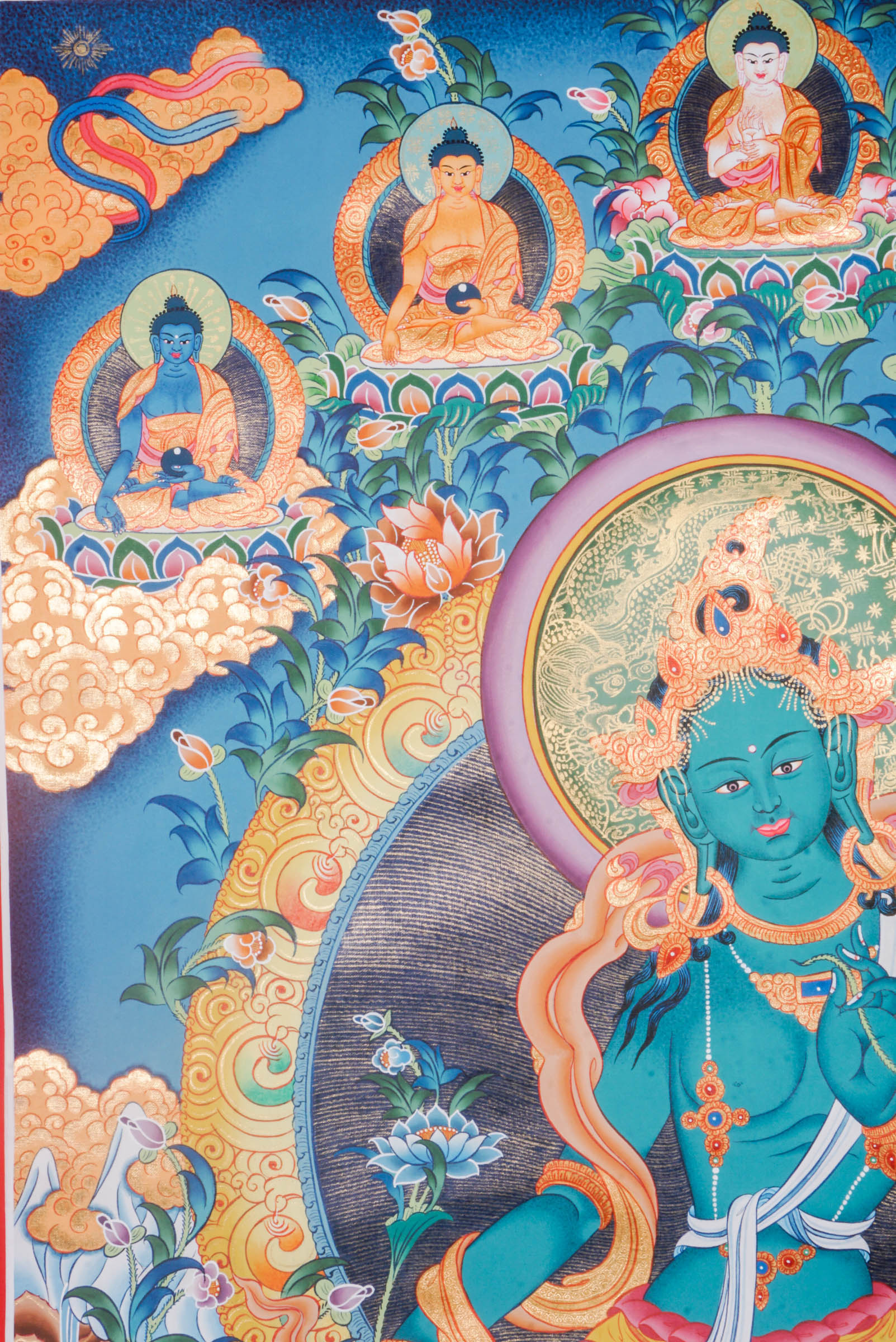 Genuine Green Tara Thangka, hand-painted with natural mineral pigments, beautifully depicts the compassionate Tibetan Buddhist deity known for swift protection and overcoming obstacles. This authentic artwork serves as a powerful meditation aid and sacred decoration, inviting spiritual growth, peace, and blessings into your home or sacred space.