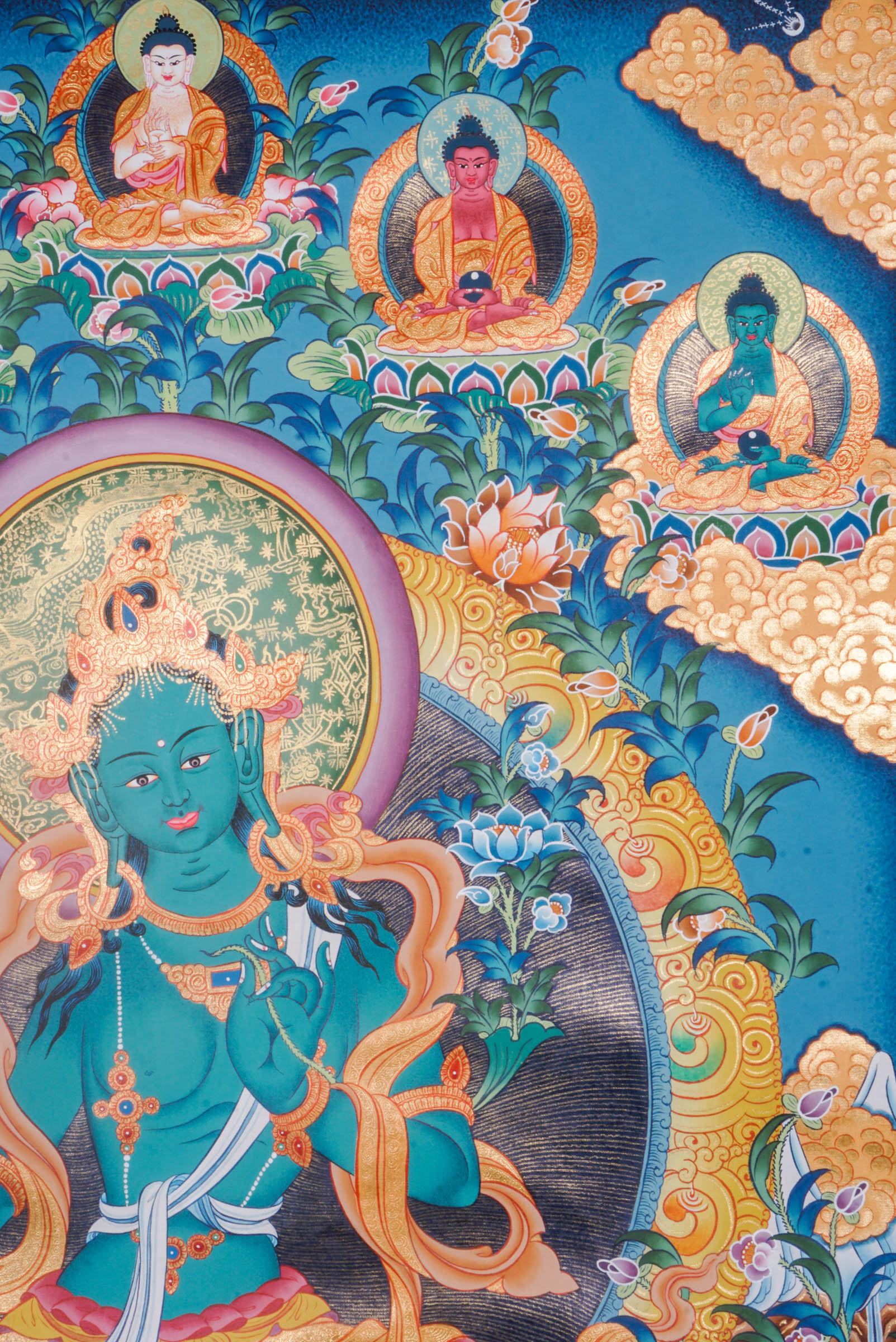 Genuine Green Tara Thangka, hand-painted with natural mineral pigments, beautifully depicts the compassionate Tibetan Buddhist deity known for swift protection and overcoming obstacles. This authentic artwork serves as a powerful meditation aid and sacred decoration, inviting spiritual growth, peace, and blessings into your home or sacred space.